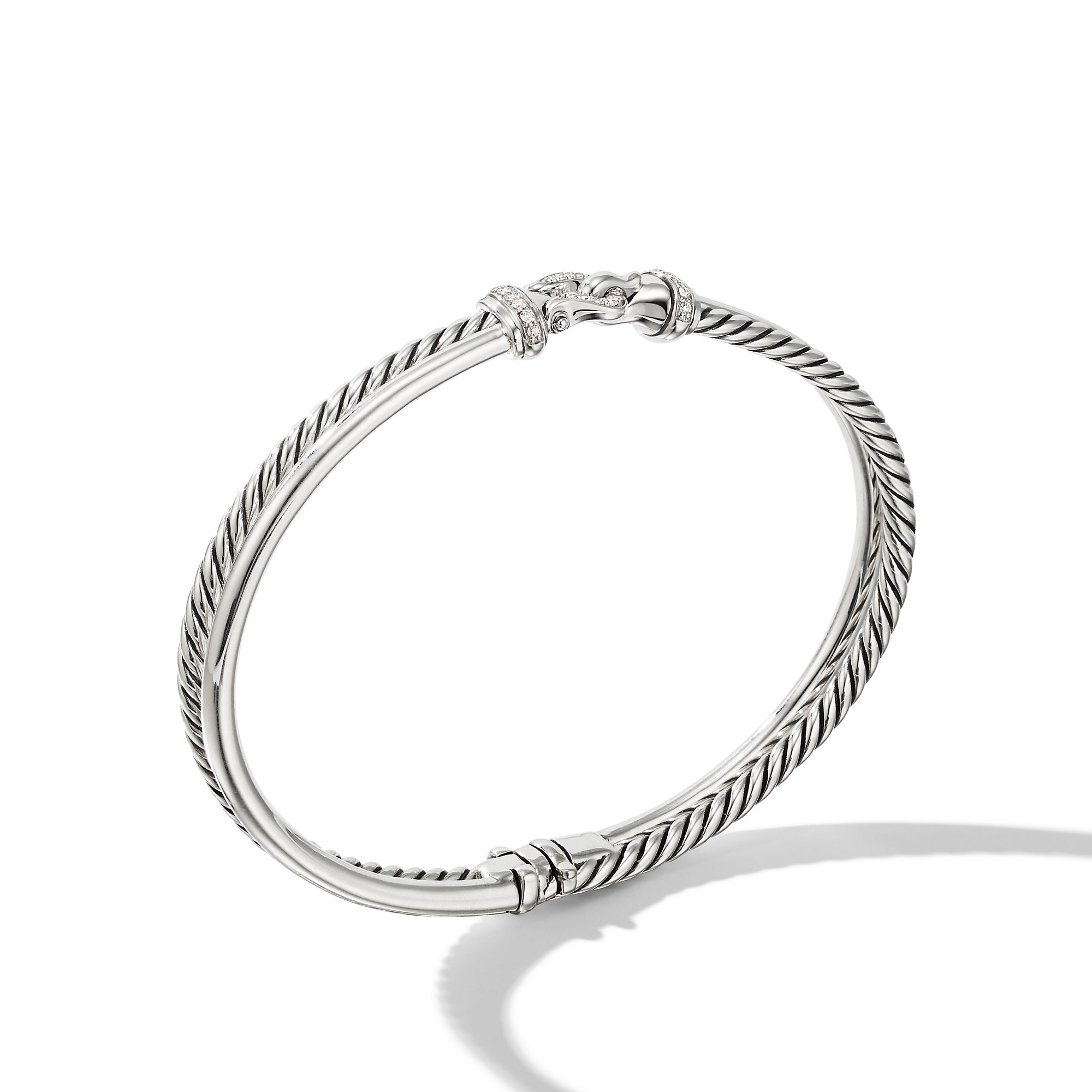 Crossover Buckle Two Row Bracelet in Sterling Silver with Diamonds, 6.3mm