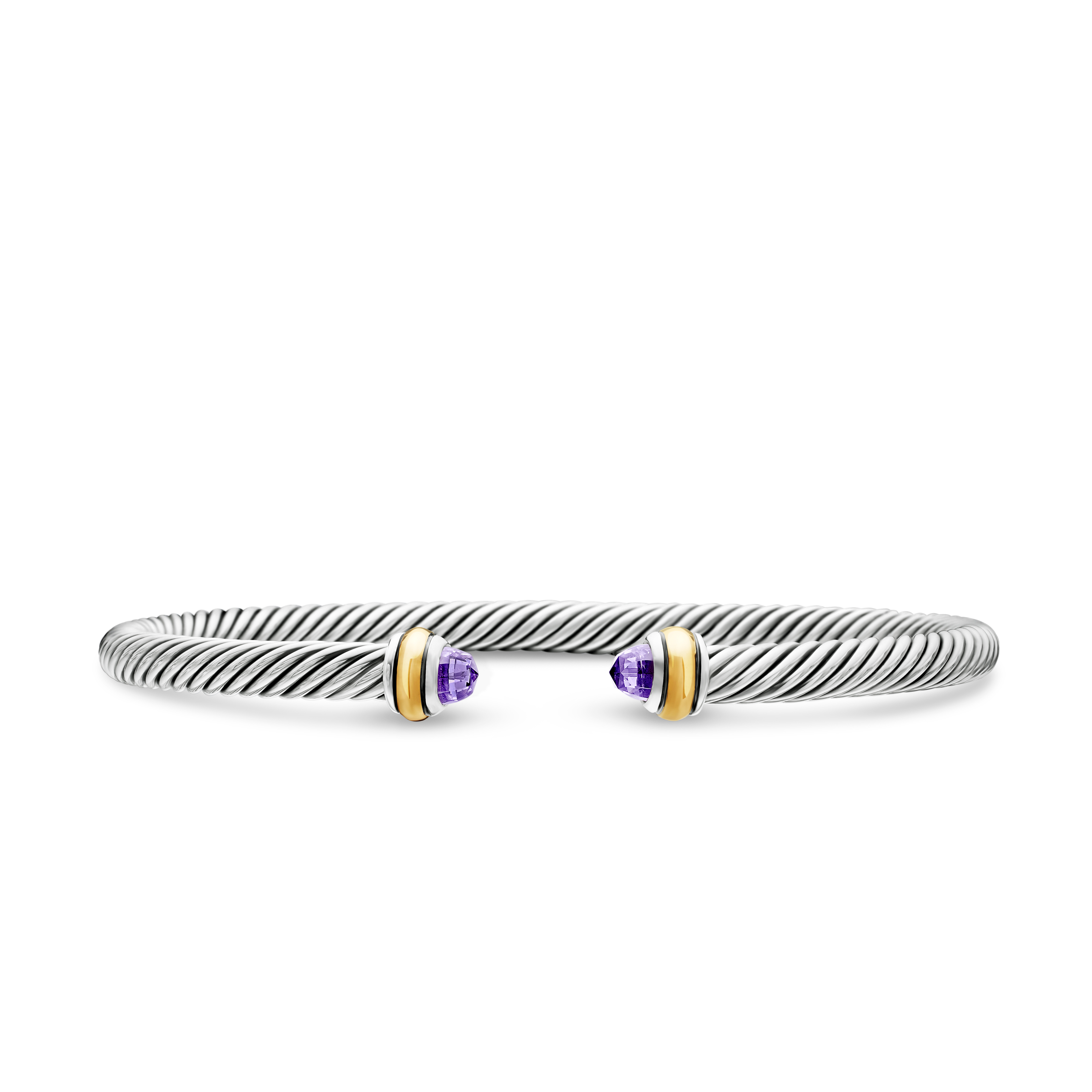 Classic Cable Bracelet in Sterling Silver with 18K Yellow Gold and Amethyst, 4mm