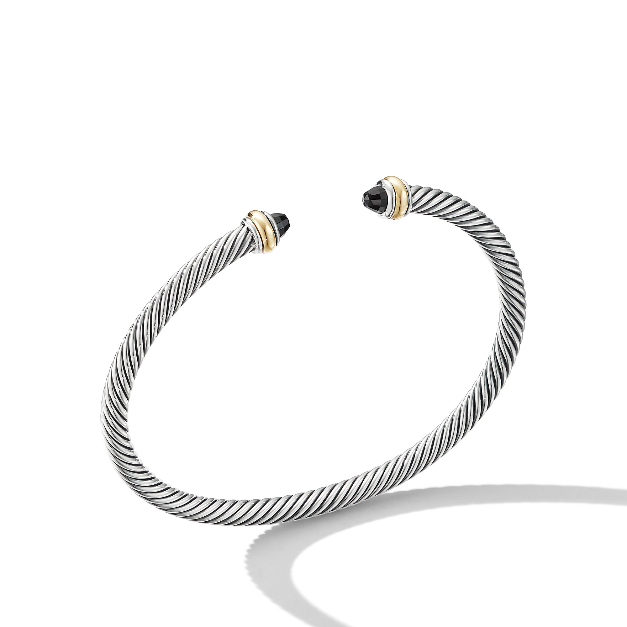 Classic Cable Bracelet in Sterling Silver with 18K Yellow Gold and Black Onyx, 4mm