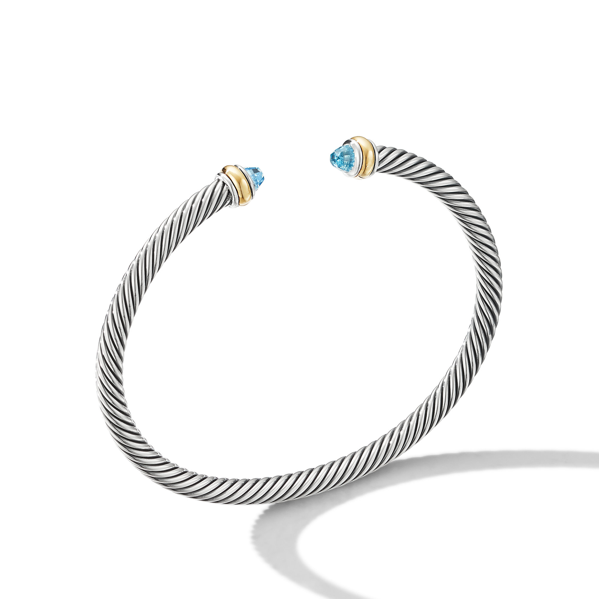 Classic Cable Bracelet in Sterling Silver with 18K Yellow Gold and Blue Topaz, 4mm