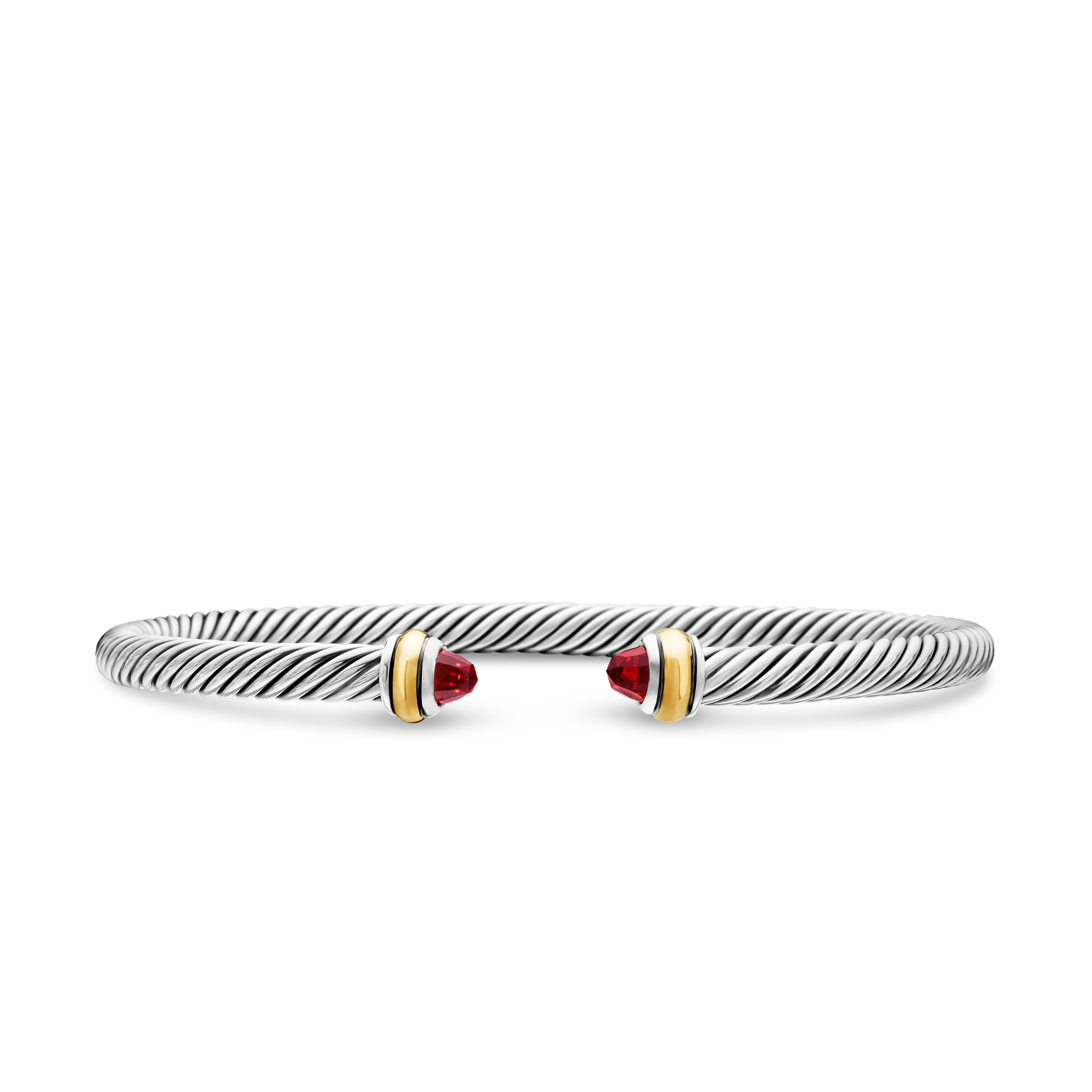 Classic Cable Bracelet in Sterling Silver with 18K Yellow Gold and Garnets, 4mm