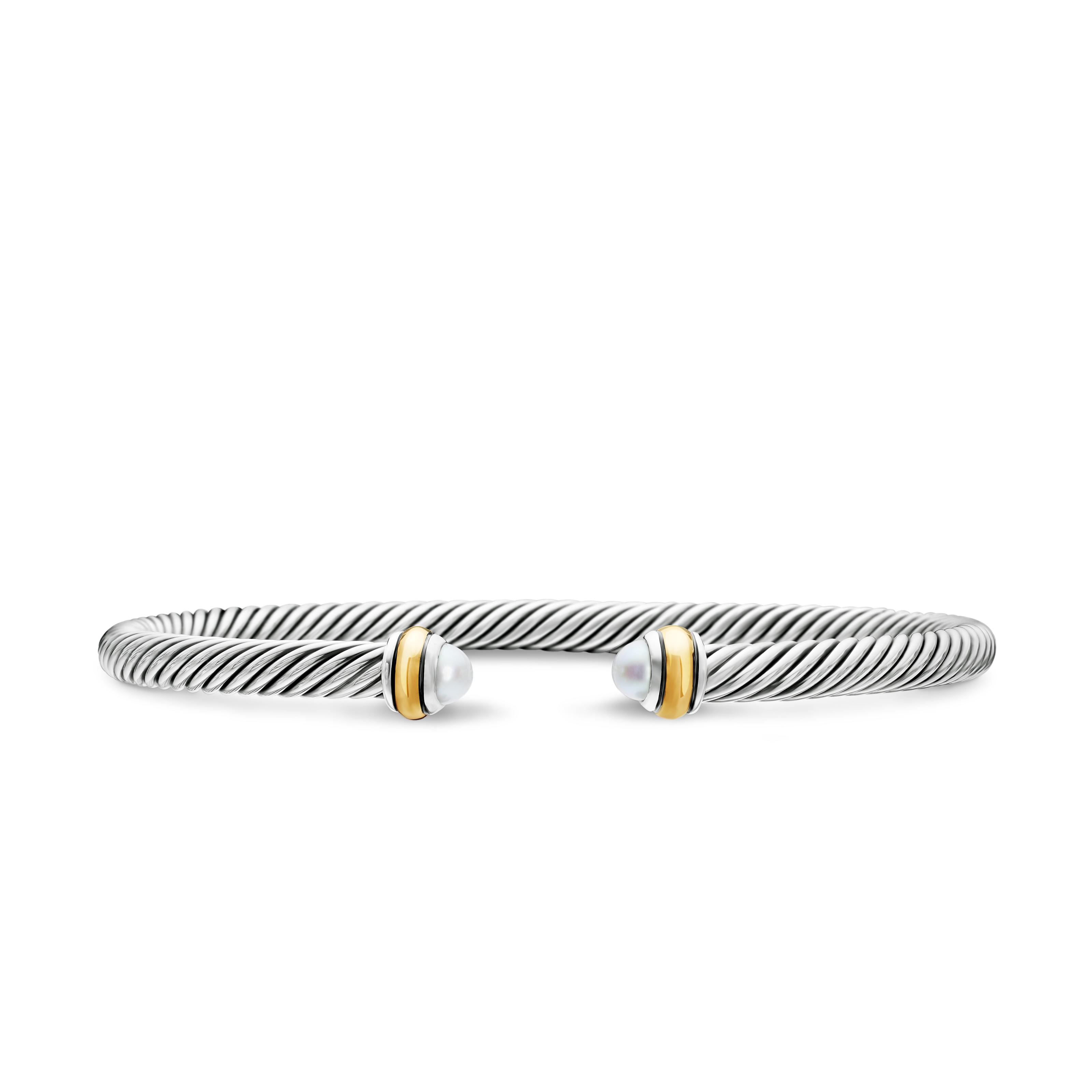 Classic Cable Bracelet in Sterling Silver with 18K Yellow Gold and Pearls, 4mm