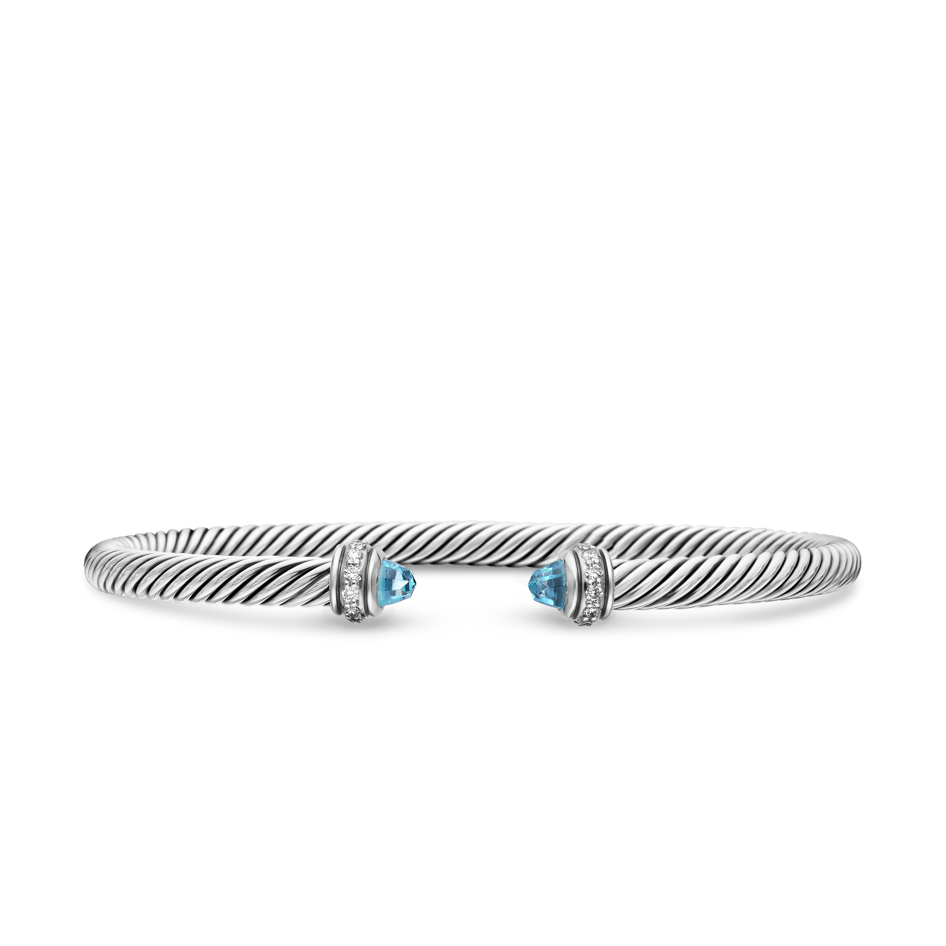 Classic Cable Bracelet in Sterling Silver with Blue Topaz and Diamonds, 4mm