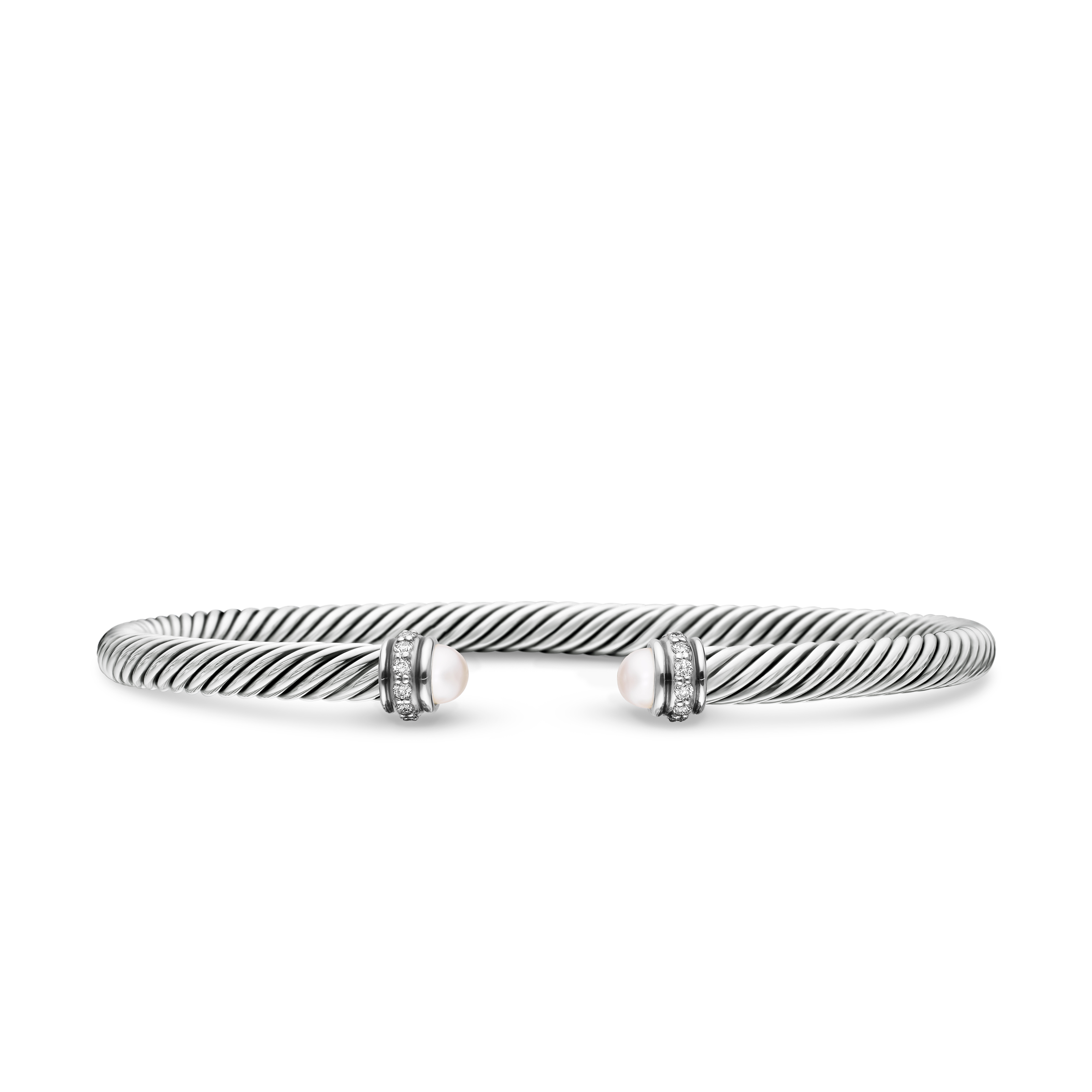 Cable Classics Bracelet in Sterling Silver with Pearls and Pave Diamonds