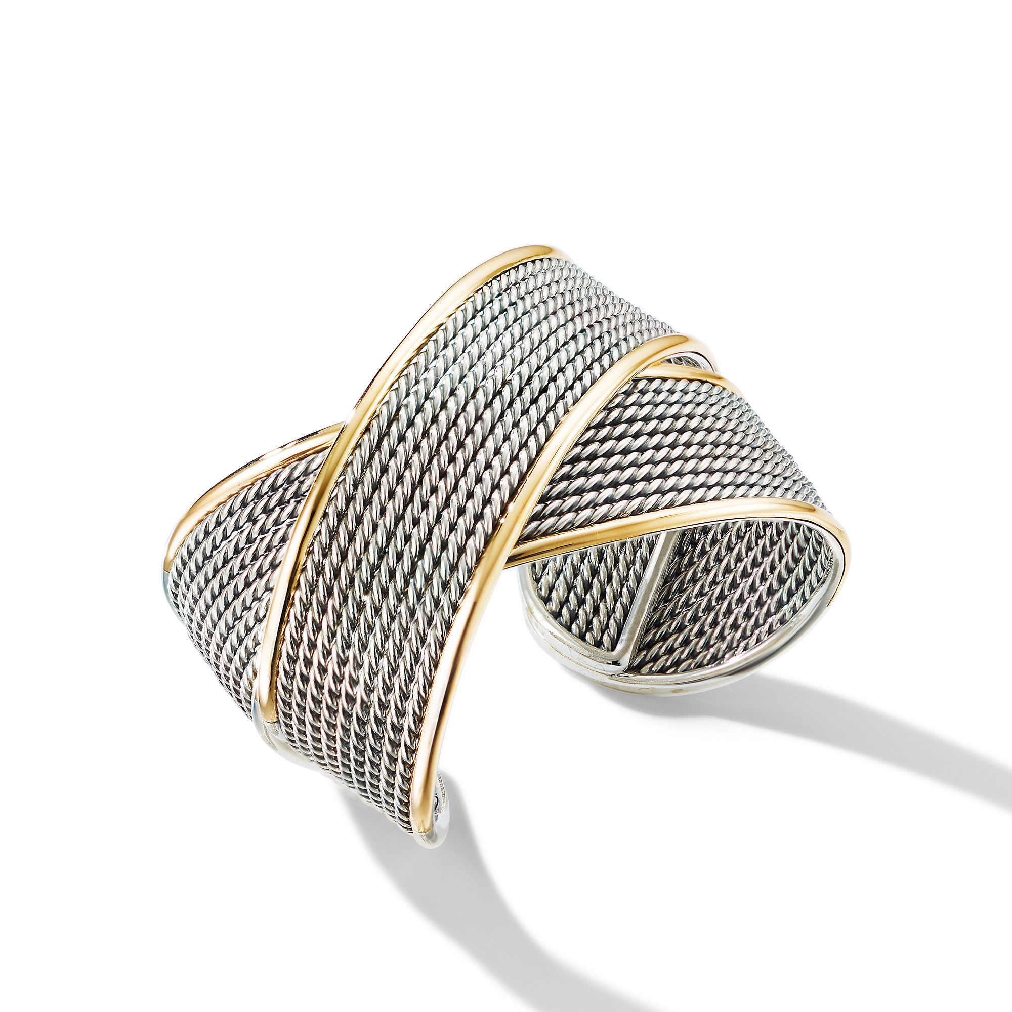 DY Origami Cuff Bracelet in Sterling Silver with 18K Yellow Gold, 47mm