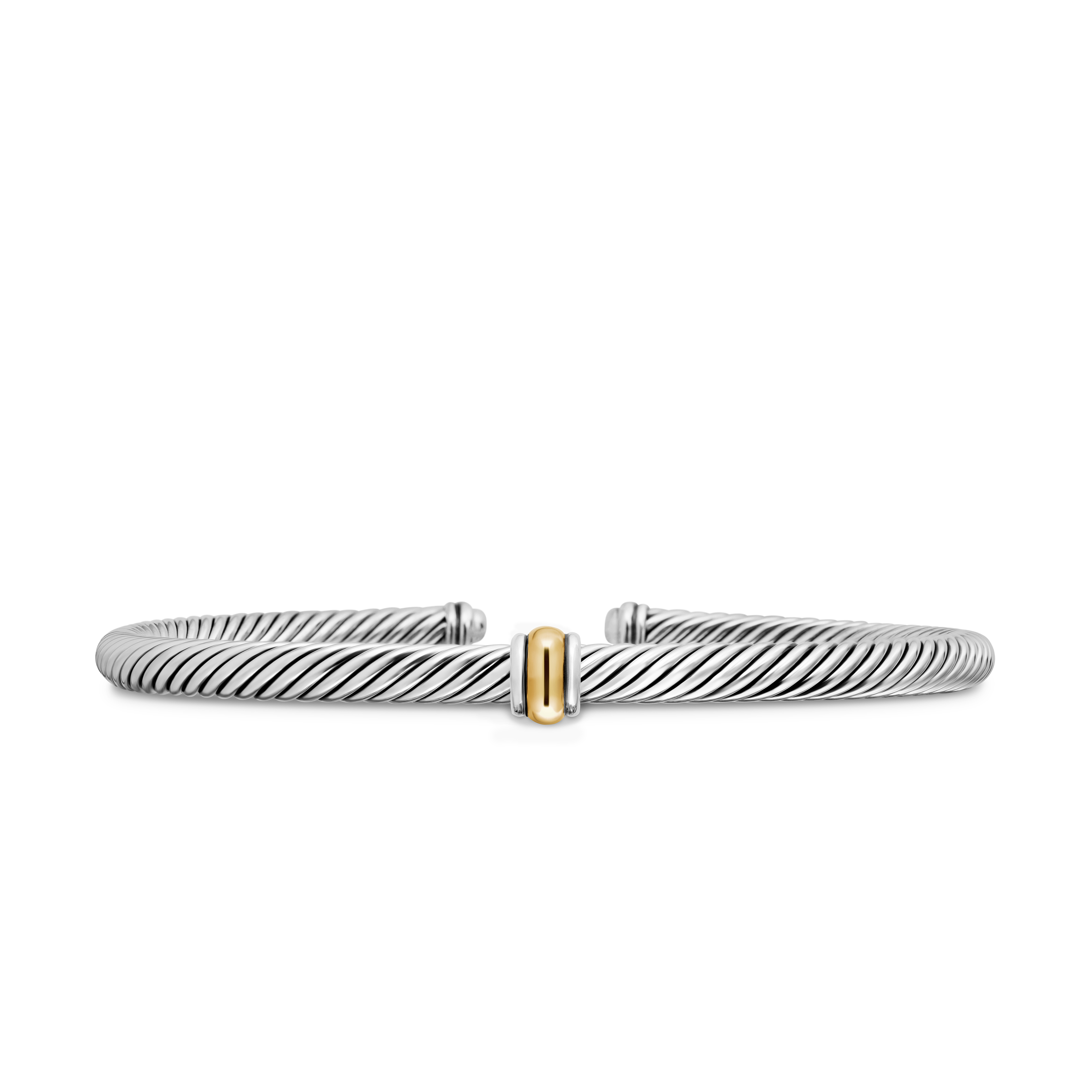 Classic Cable Station Bracelet in Sterling Silver with 18K Yellow Gold, 4mm