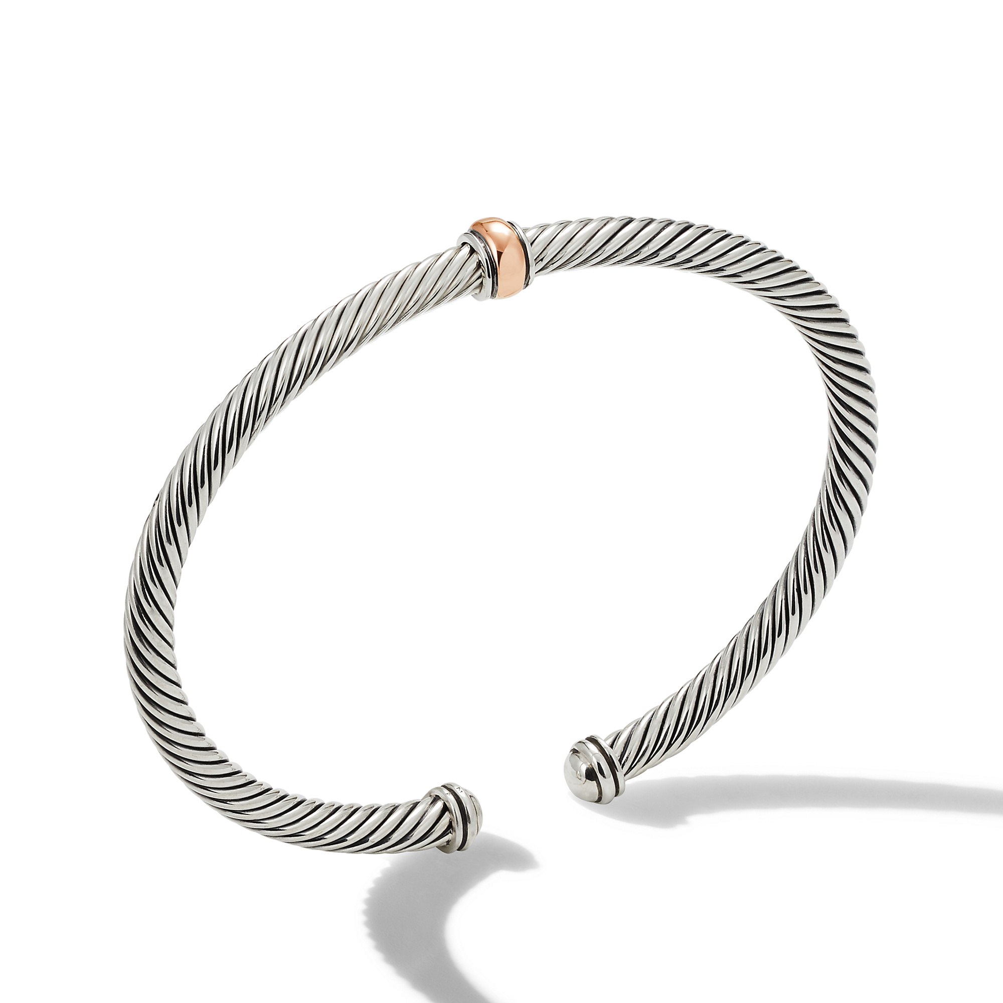 Classic Cable Station Bracelet in Sterling Silver with 18K Rose Gold, 4mm