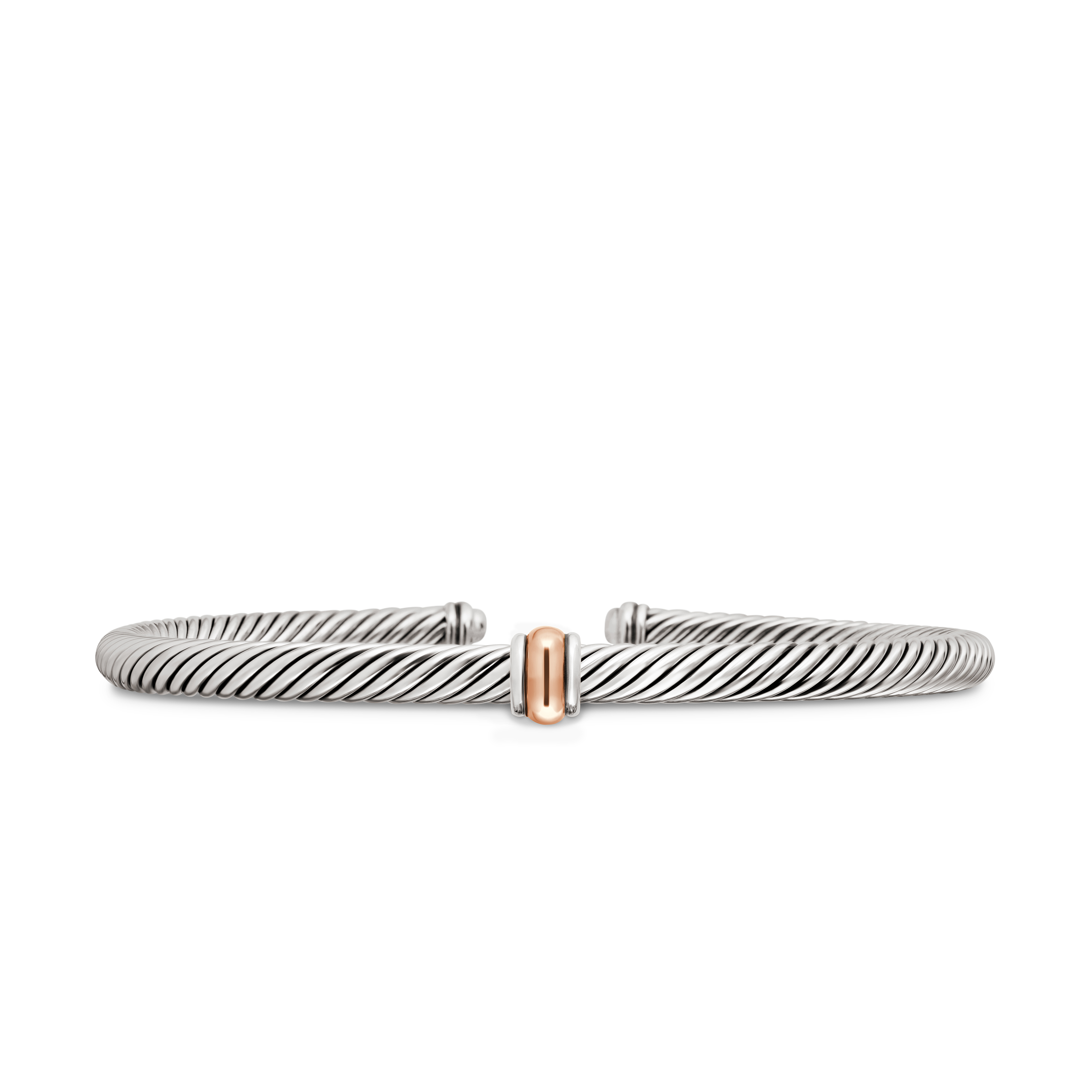 Classic Cable Station Bracelet in Sterling Silver with 18K Rose Gold, 4mm