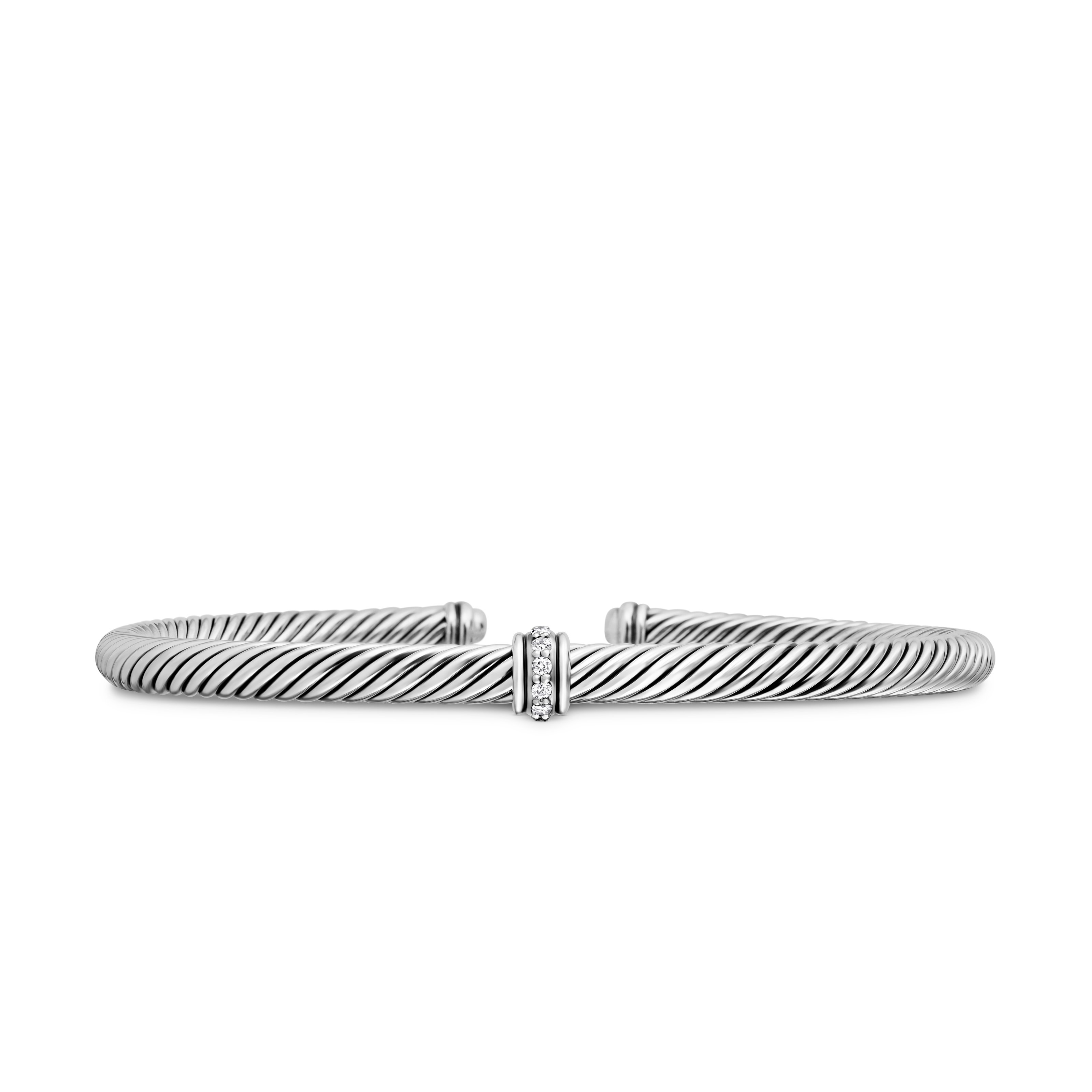 Classic Cable Station Bracelet in Sterling Silver with Diamonds, 4mm