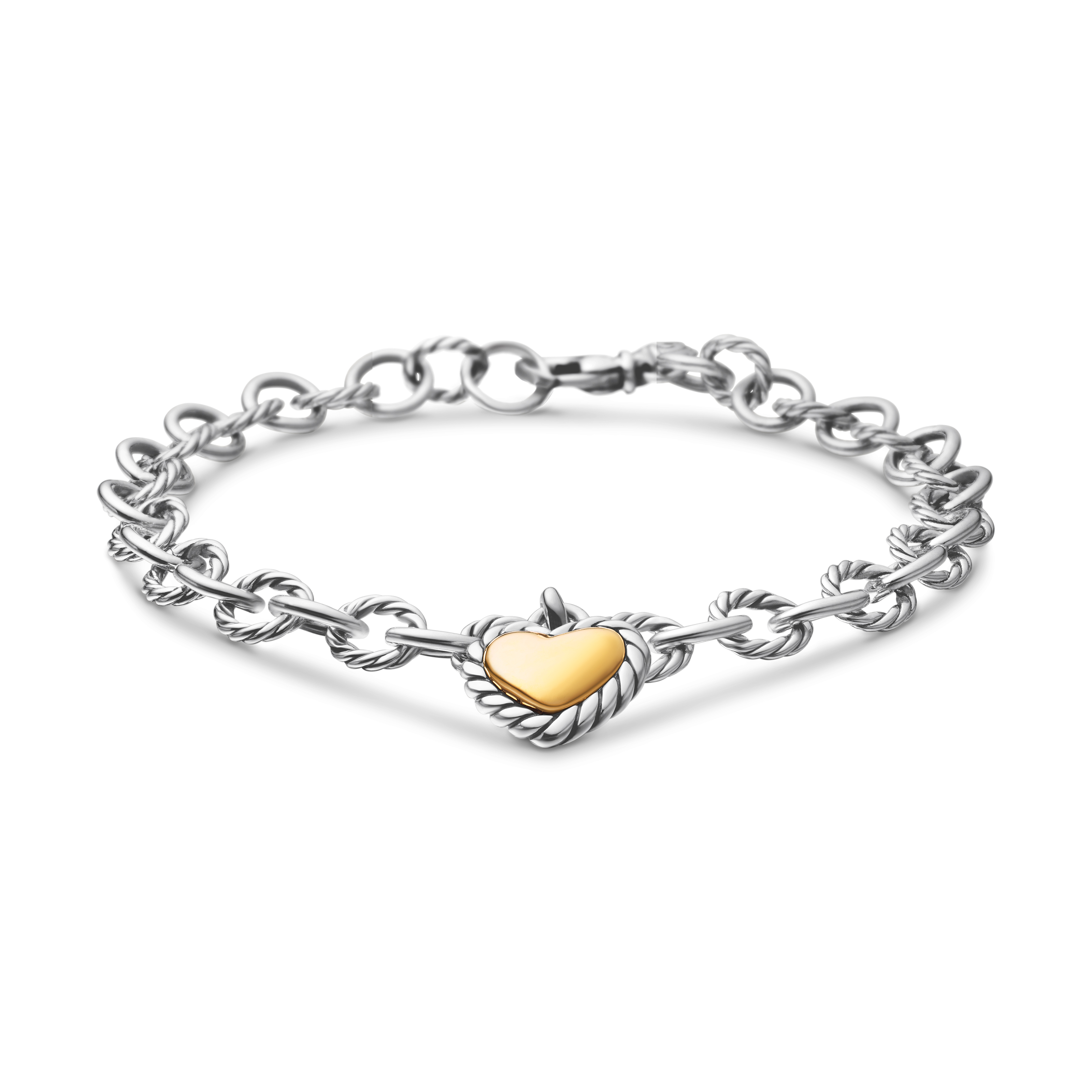 Cable Collectibles® Cookie Classic Heart Bracelet in Sterling Silver with 18K Yellow Gold, 4.5mm