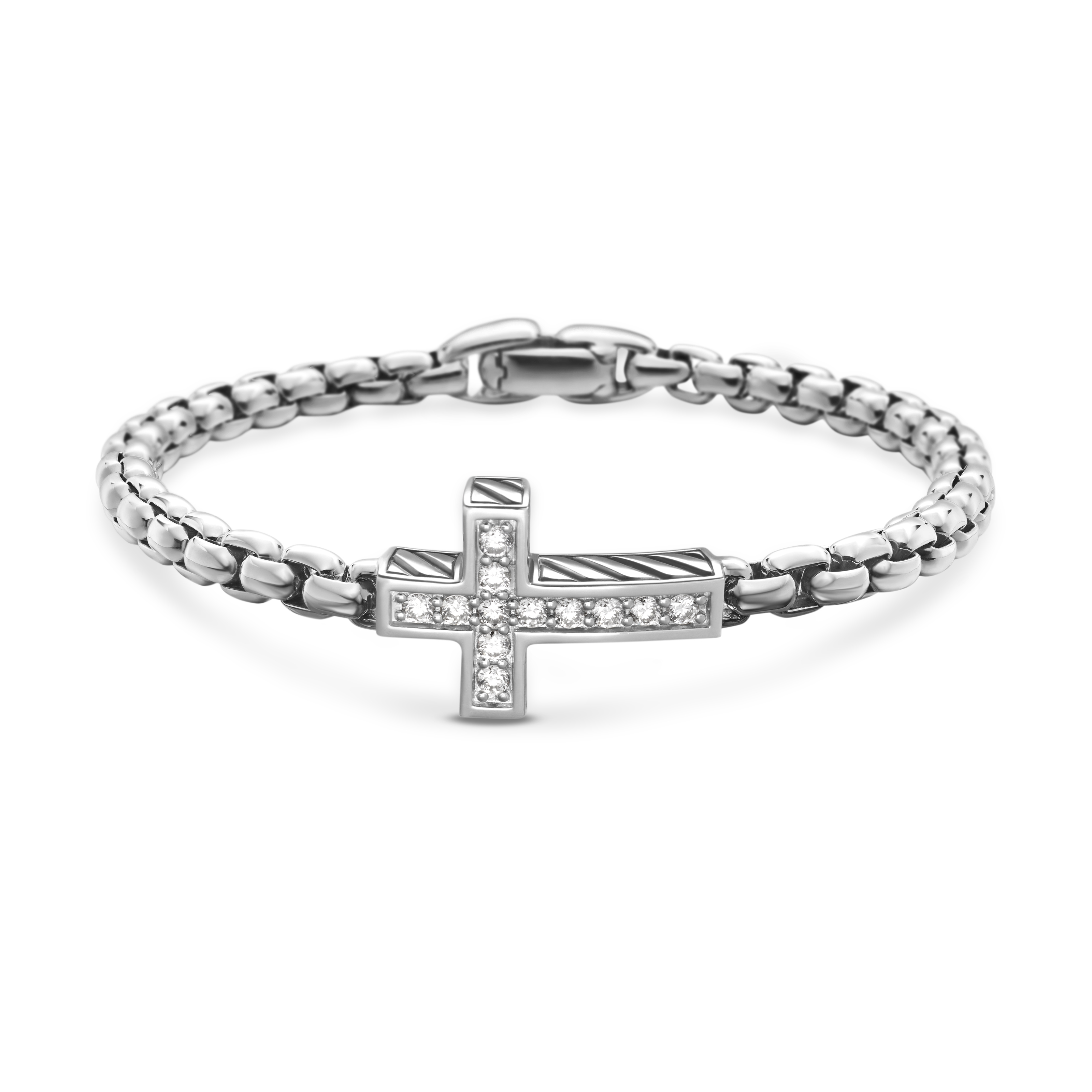 Cross Station Bracelet in Sterling Silver with Diamonds, 5mm