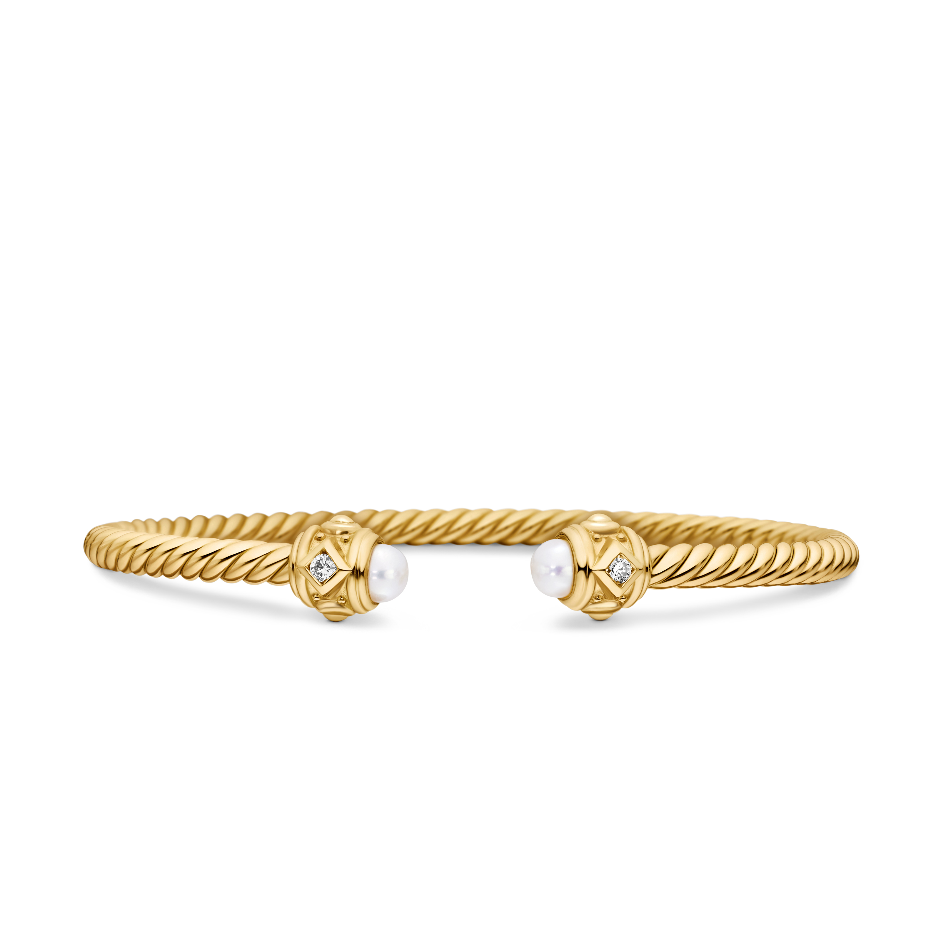 Renaissance® Cablespira Bracelet in 18K Yellow Gold with Pearls and Diamonds, 3.5mm