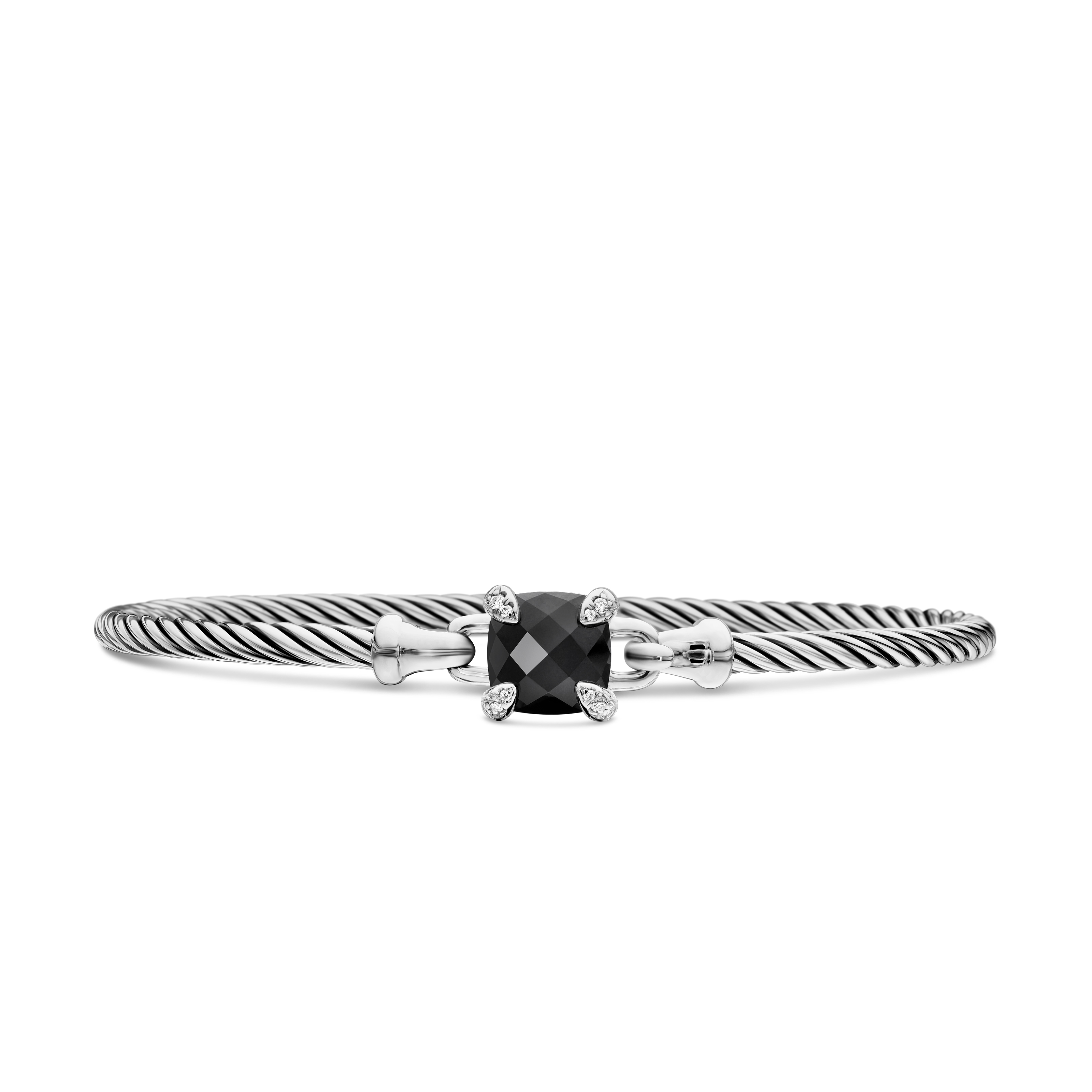 Chatelaine® Bracelet in Sterling Silver with Black Onyx and Diamonds, 3mm