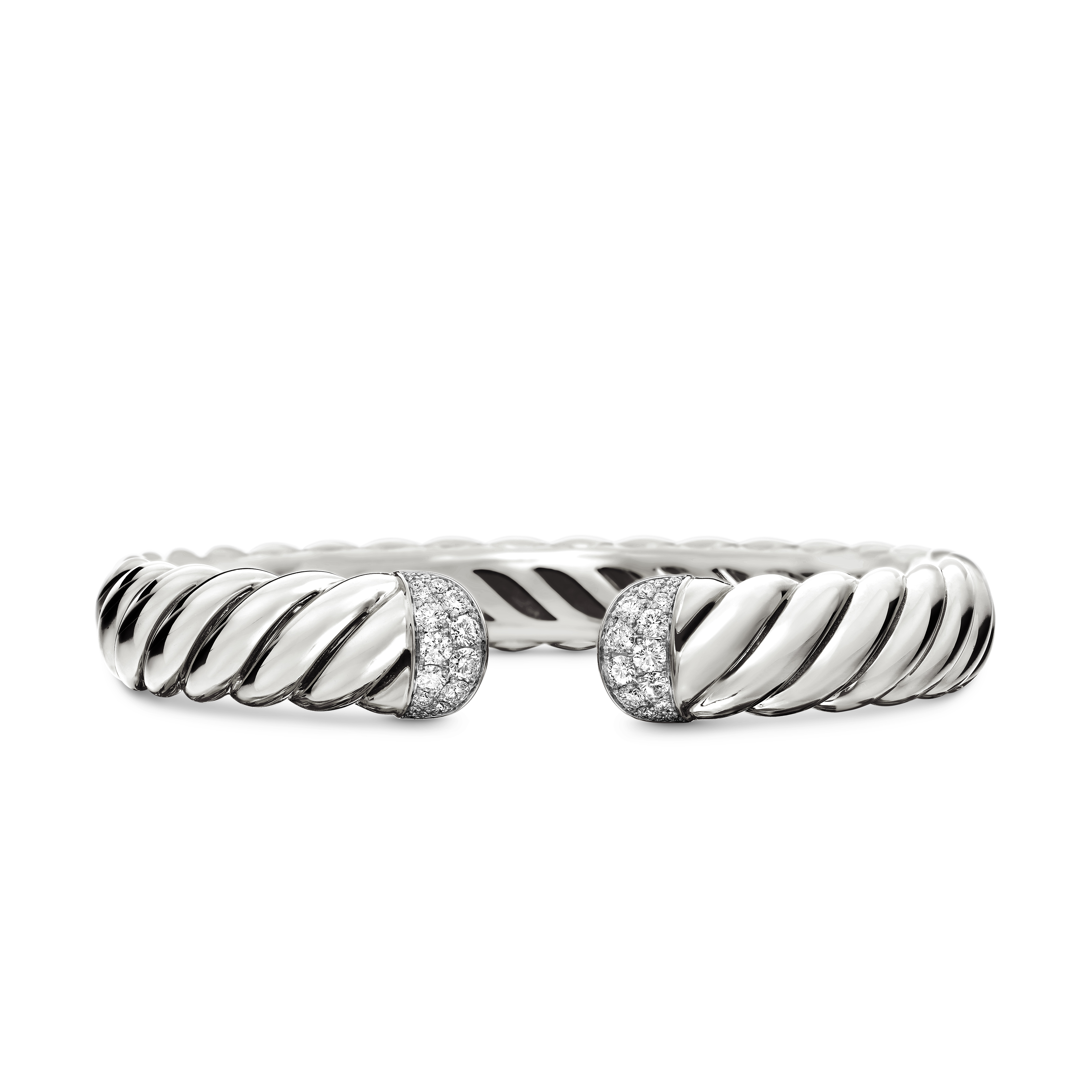 Sculpted Cable Cuff Bracelet in Sterling Silver with Pave Diamonds