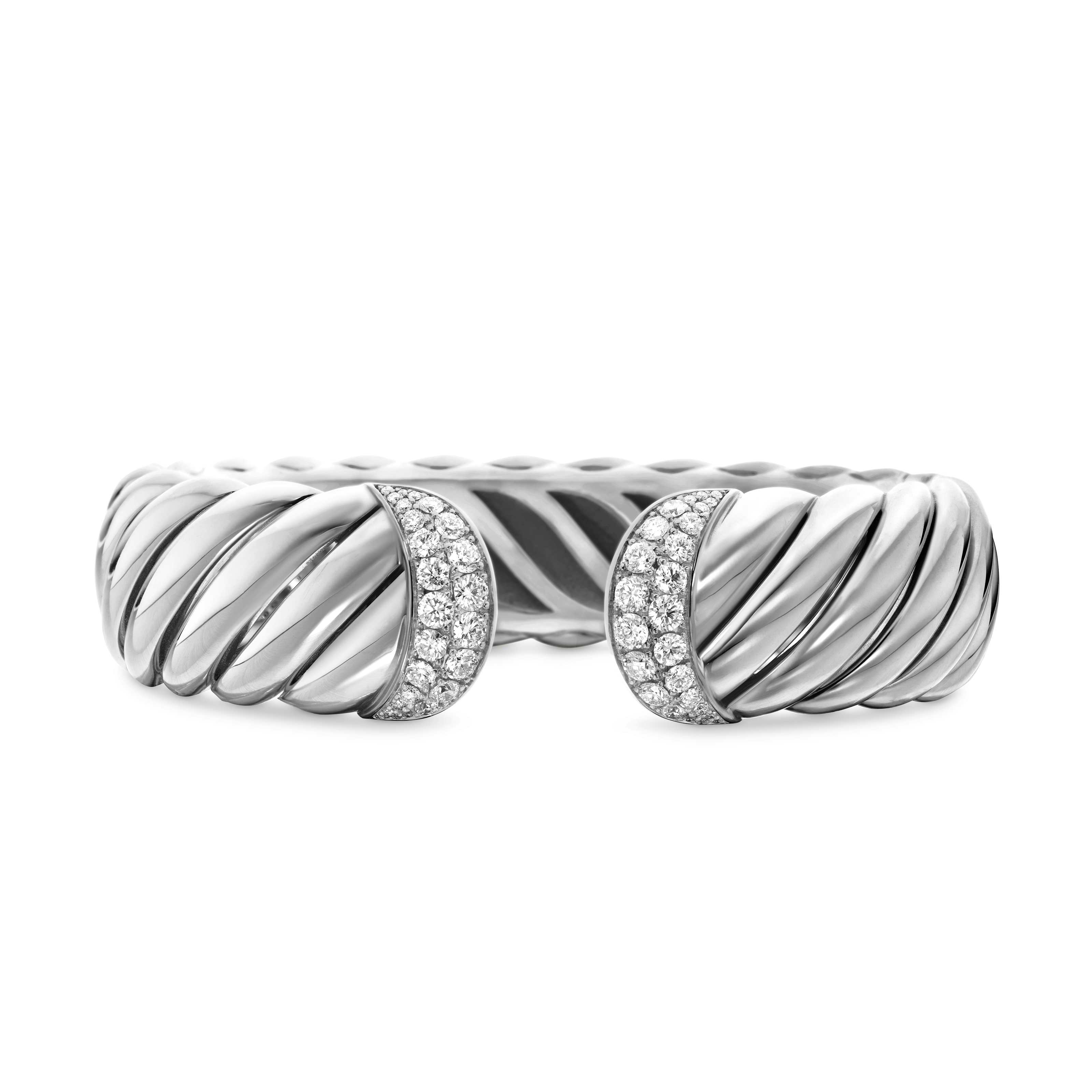 Sculpted Cable Cuff Bracelet in Sterling Silver with Diamonds, 17mm