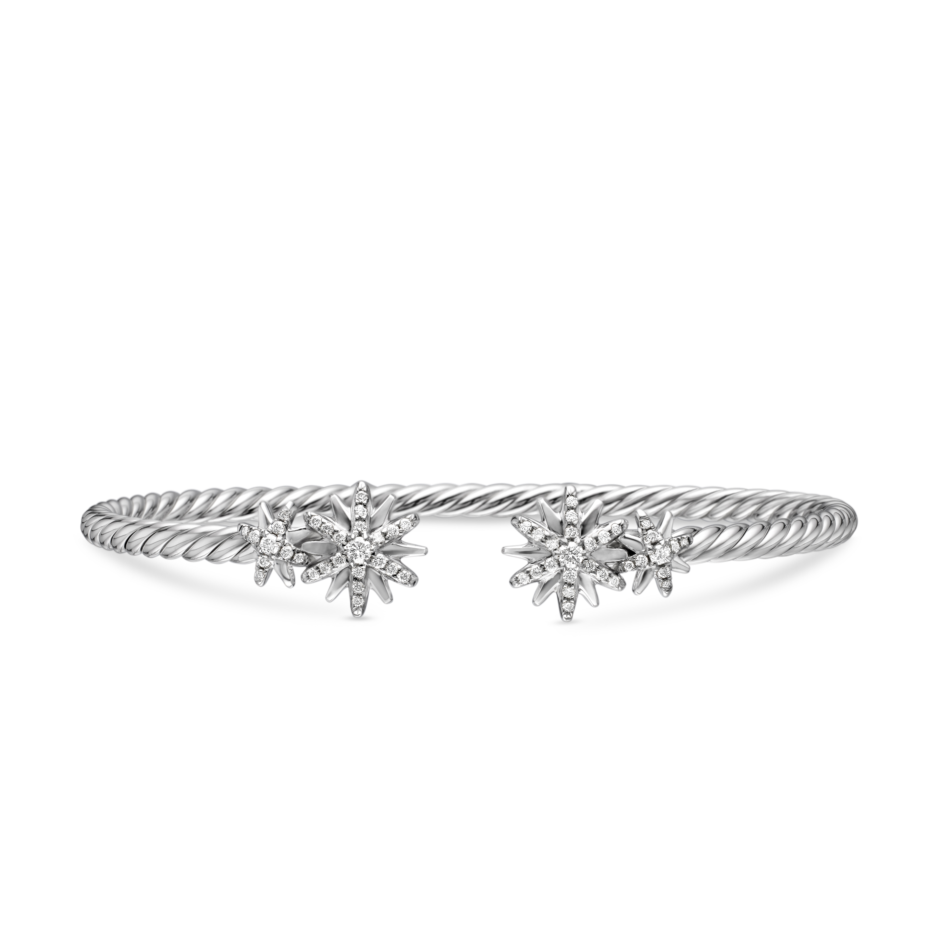 Starburst Cable Bracelet in Sterling Silver with Diamonds, 3.5mm