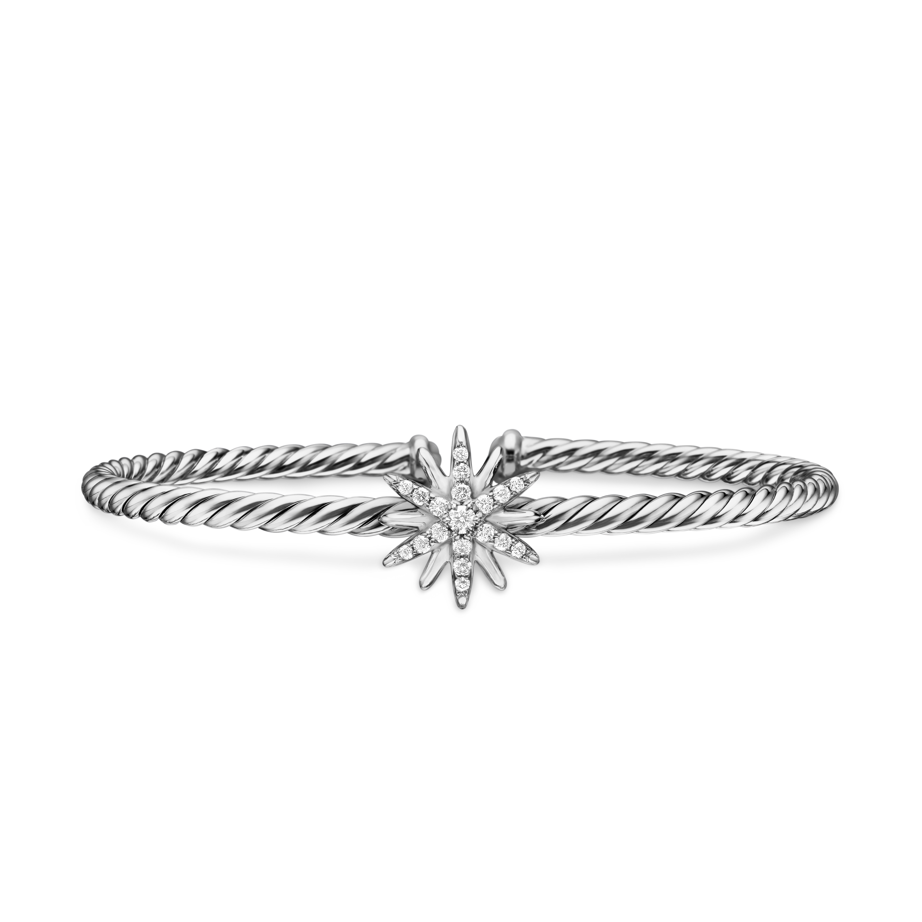 Starburst Center Station Bracelet in Sterling Silver with Diamonds, 3mm