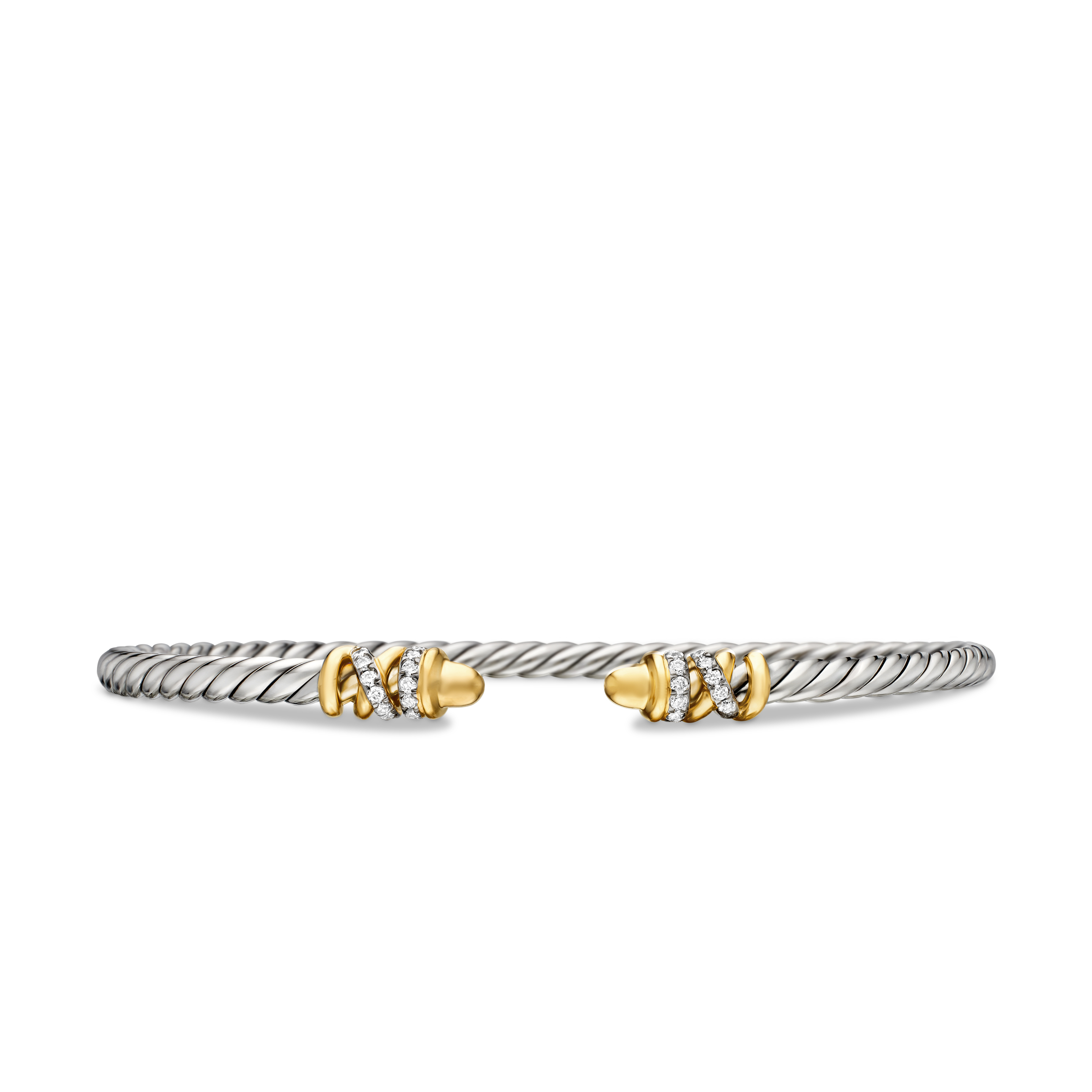 Petite Helena Classic Cable Bracelet in Sterling Silver with 18K Yellow Gold, Gold Domes and Diamonds, 3mm