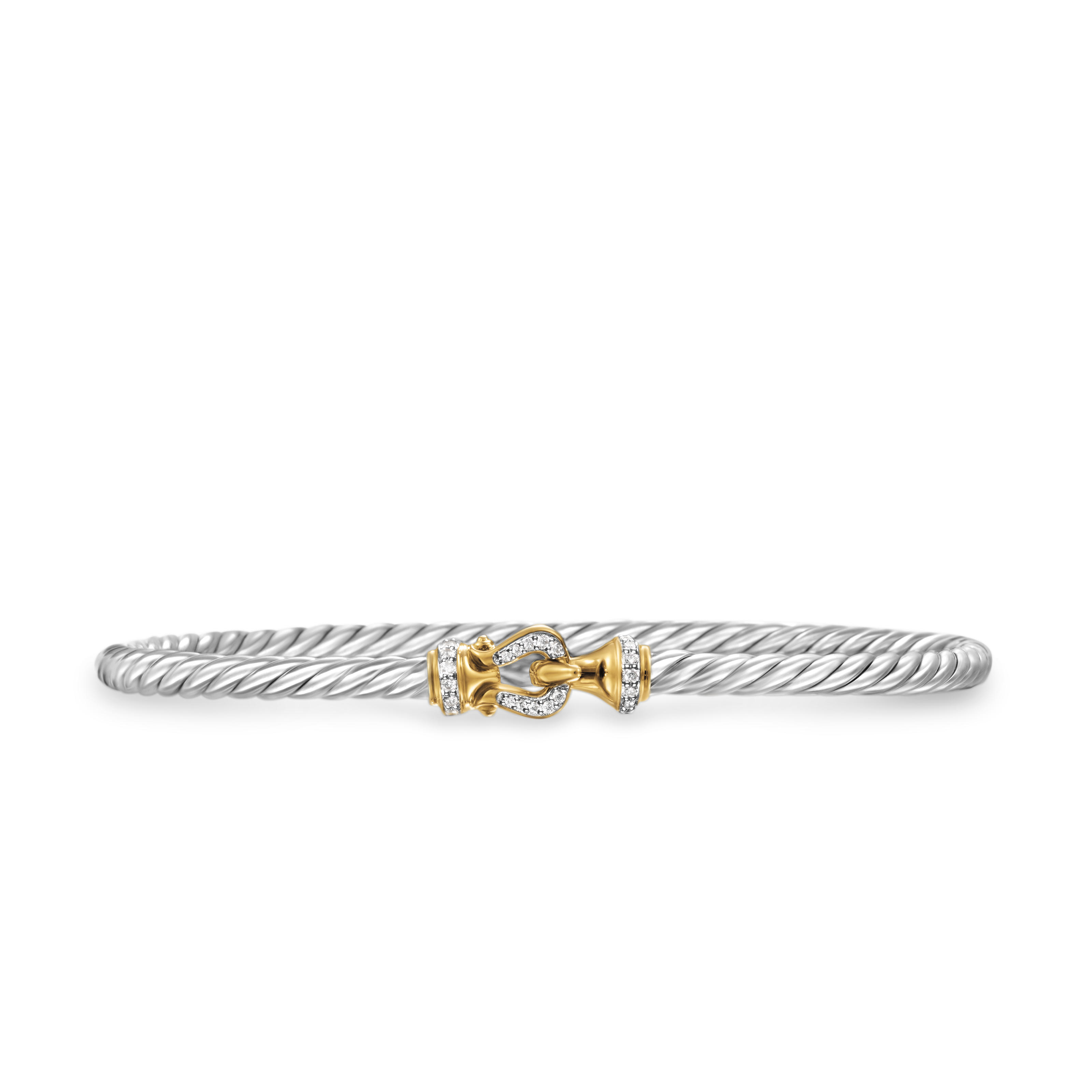 Buckle Classic Cable Bracelet in Sterling Silver with 18K Yellow Gold and Diamonds, 3mm