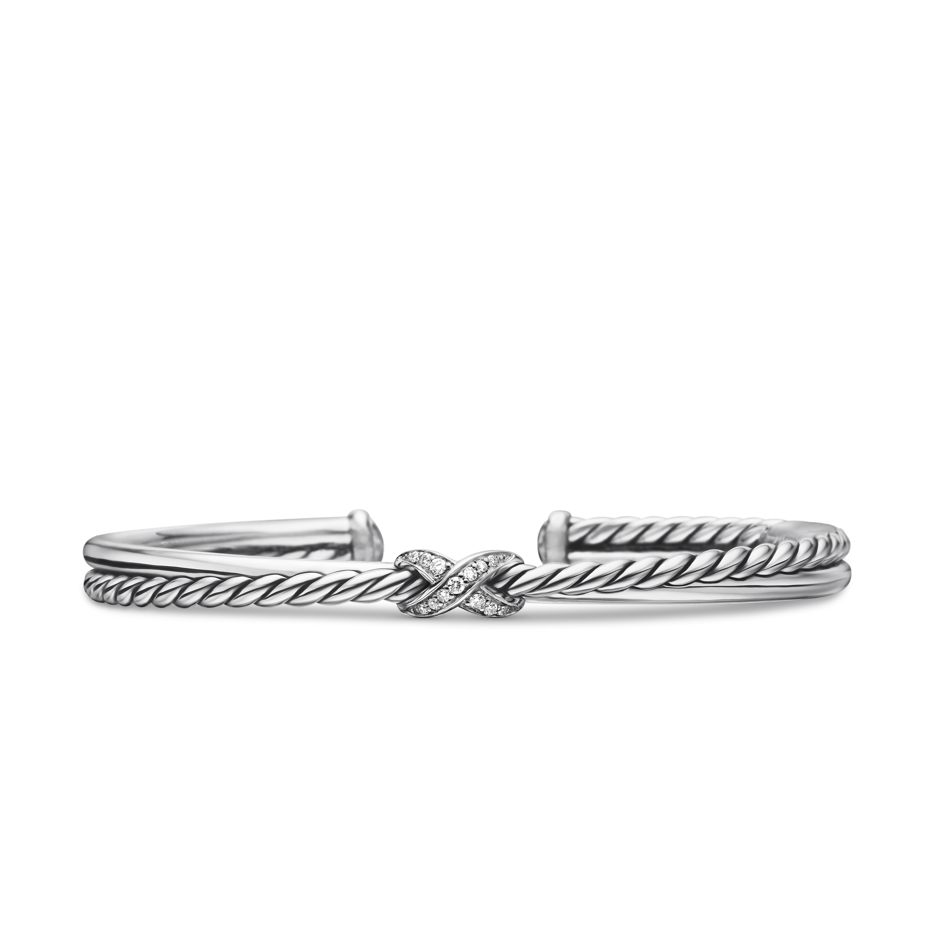 Petite X Center Station Bracelet in Sterling Silver with Pave Diamonds