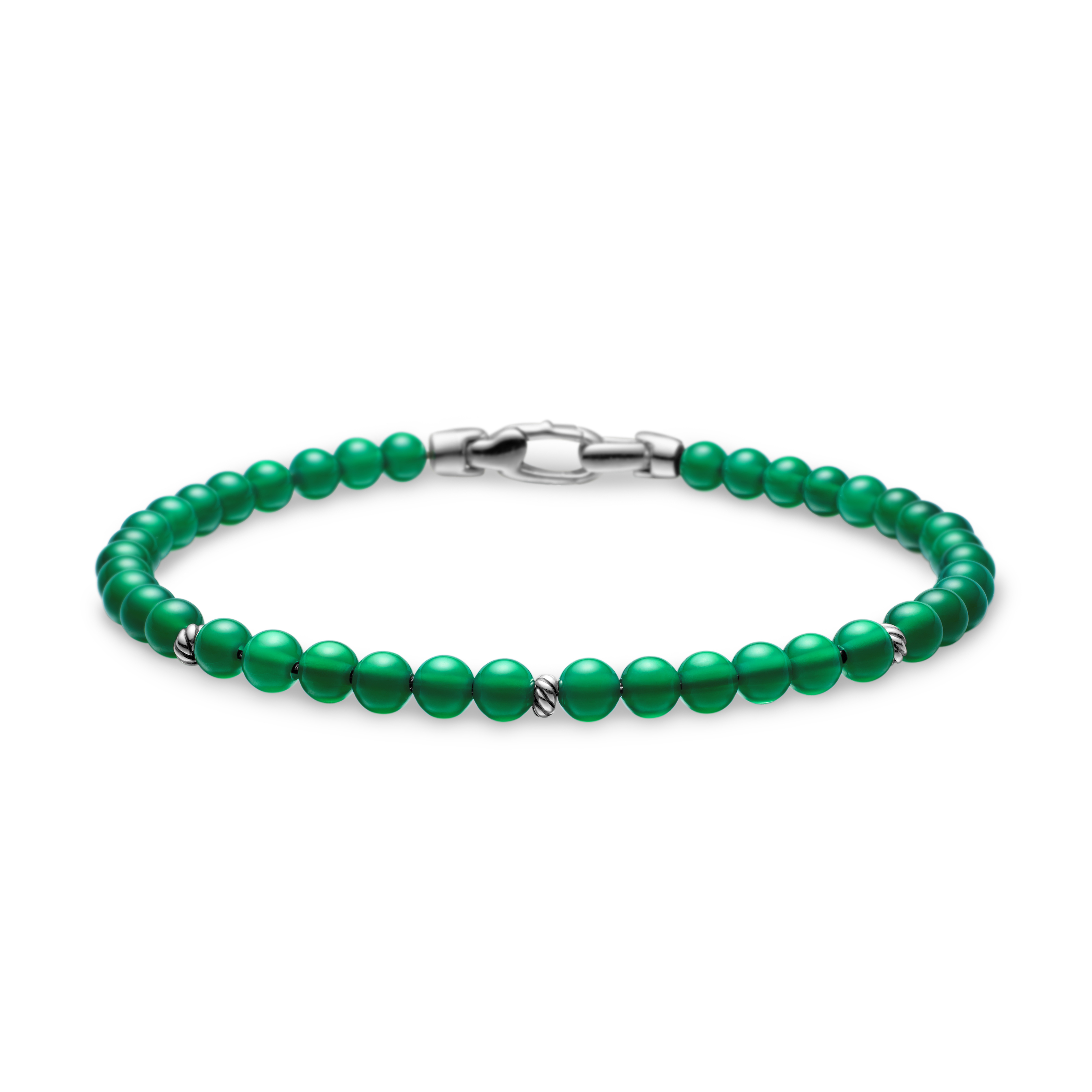 Bijoux Spiritual Beads Bracelet with Green Onyx and Sterling Silver, 4mm