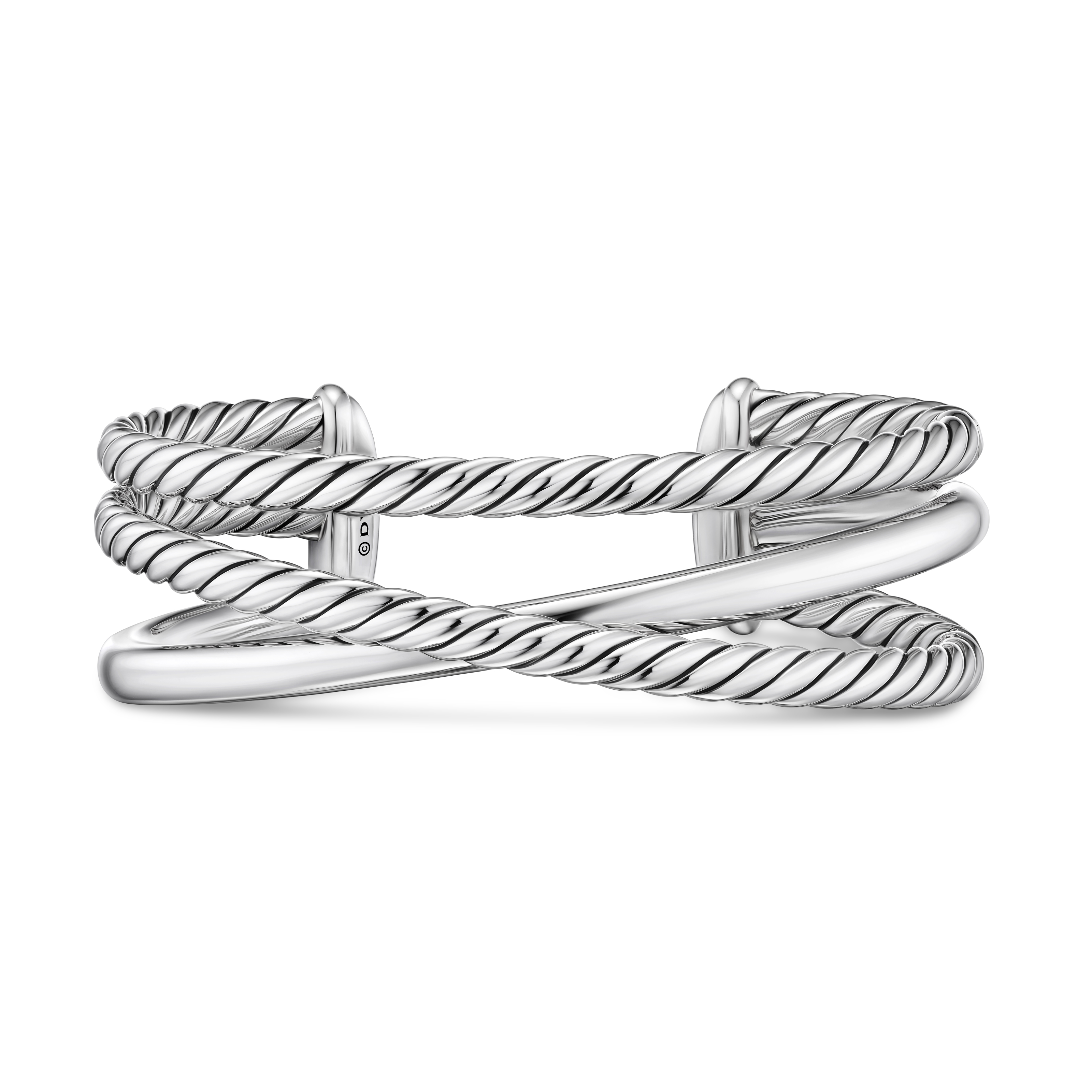 Bold Crossover Three Row Cuff Bracelet in Sterling Silver, 19mm