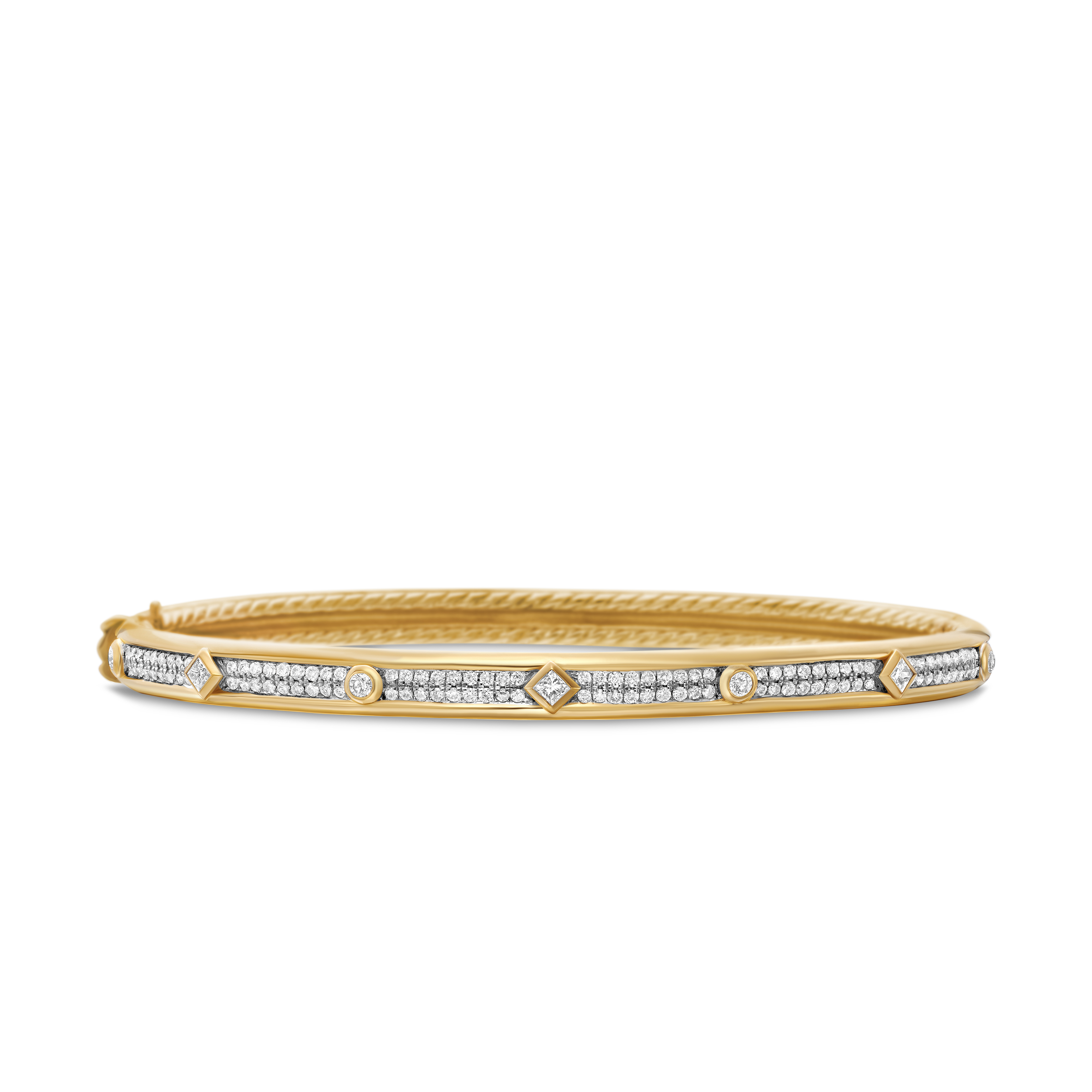 Modern Renaissance Bangle Bracelet in 18K Yellow Gold with Full Pavé Diamonds, 4.5mm