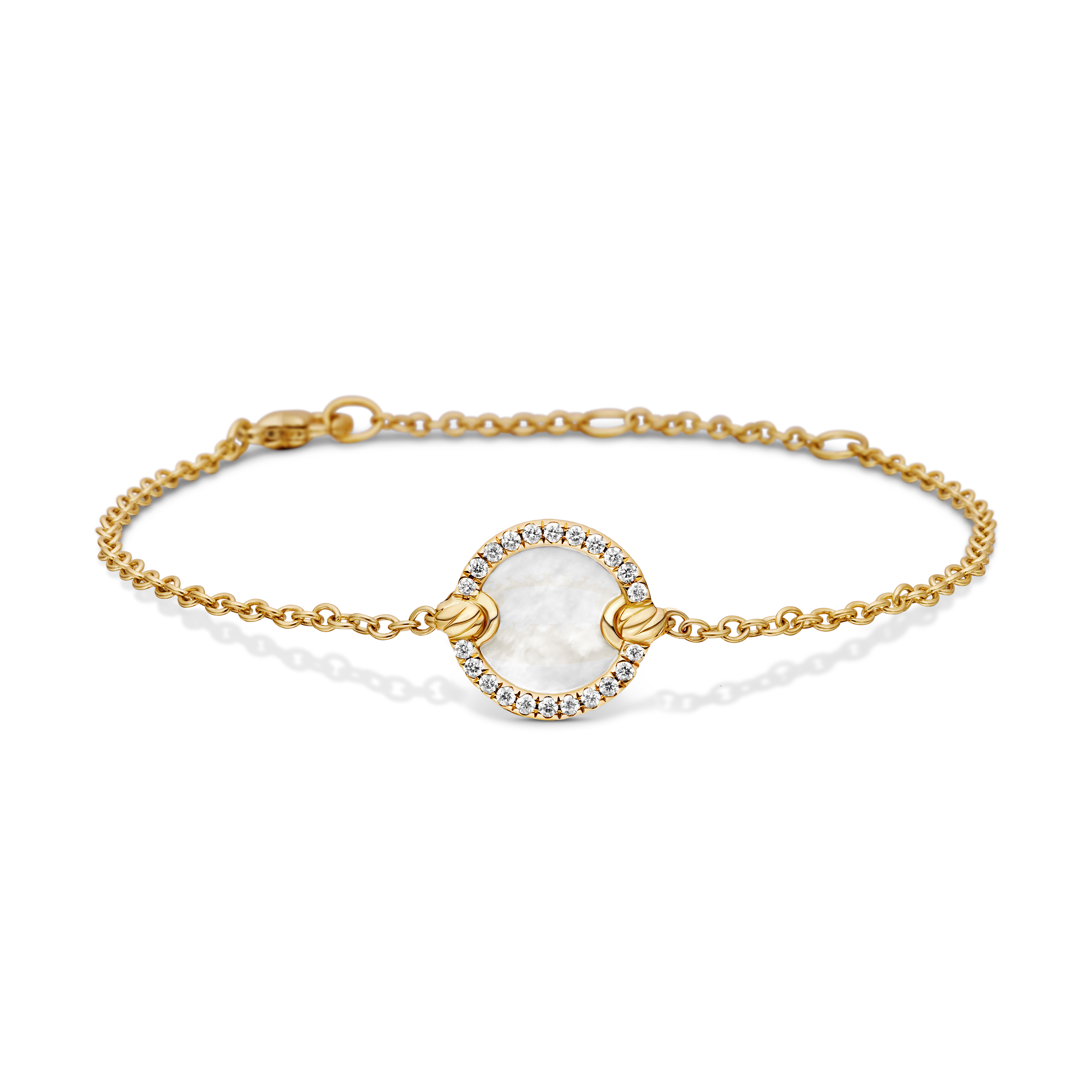 Petite DY Elements® Center Station Chain Bracelet in 18K Yellow Gold with Mother of Pearl and Diamonds, 11mm