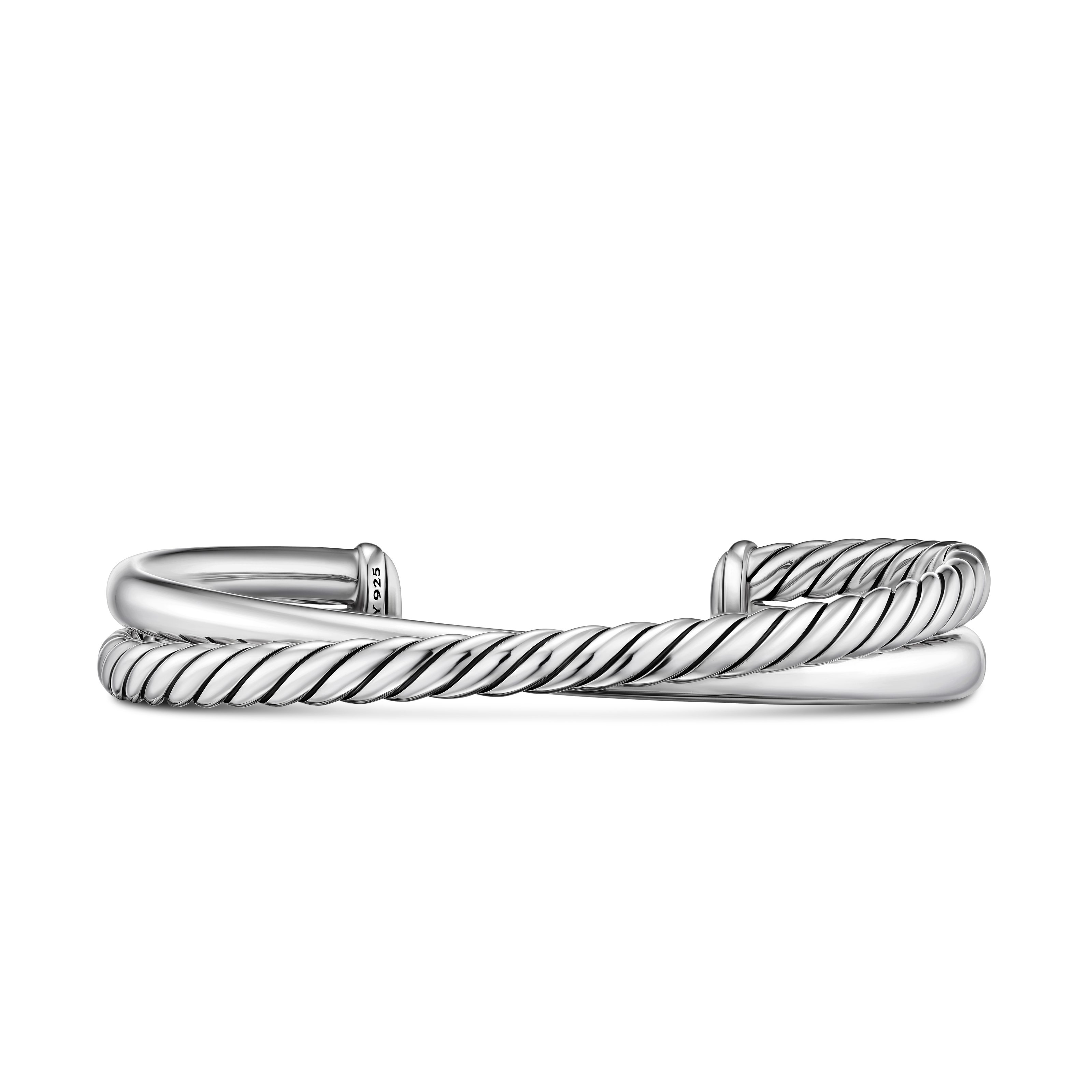 Crossover Two Row Cuff Bracelet in Sterling Silver, 10.7mm