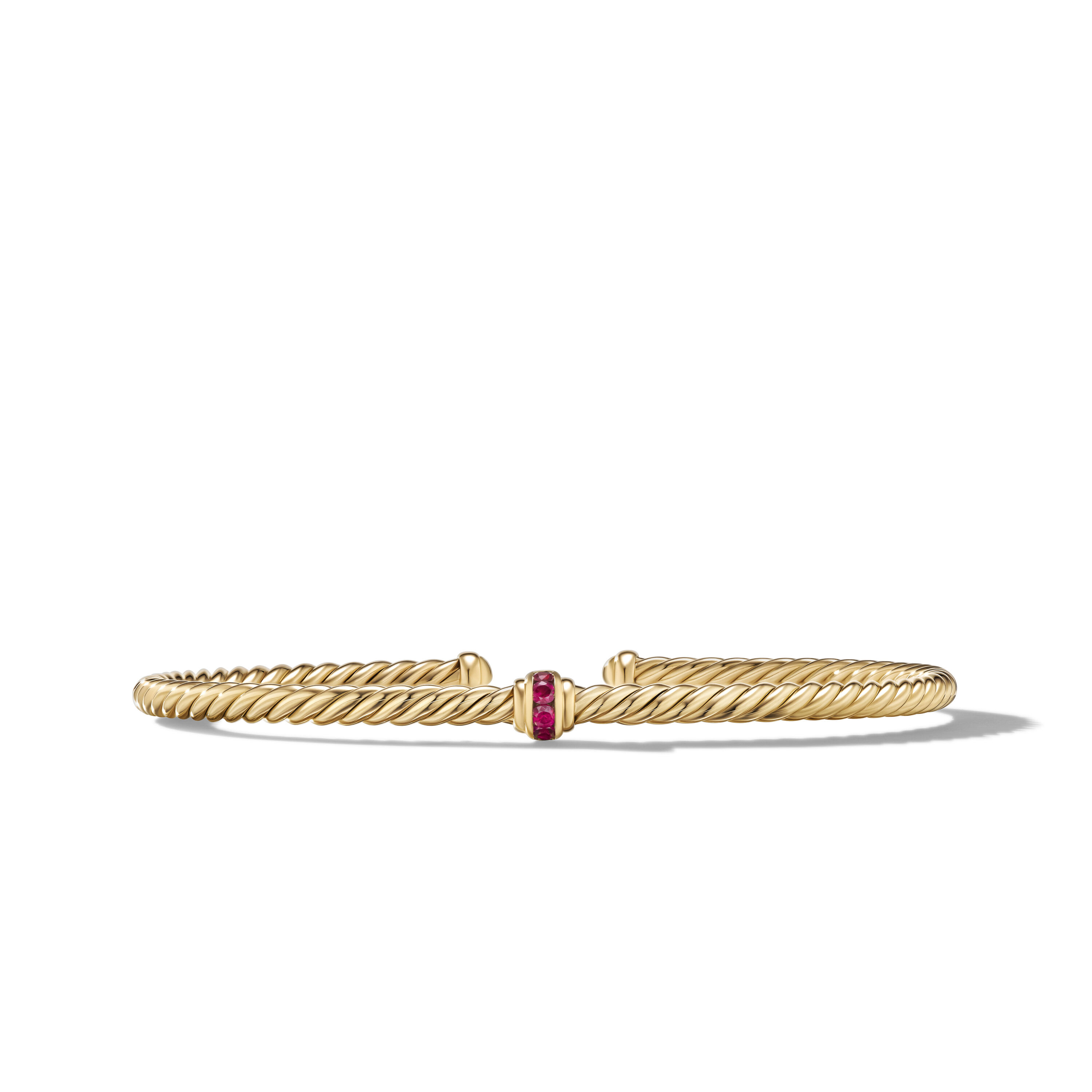 Classic Cablespira® Station Bracelet in 18K Yellow Gold with Pavé Rubies, 3mm