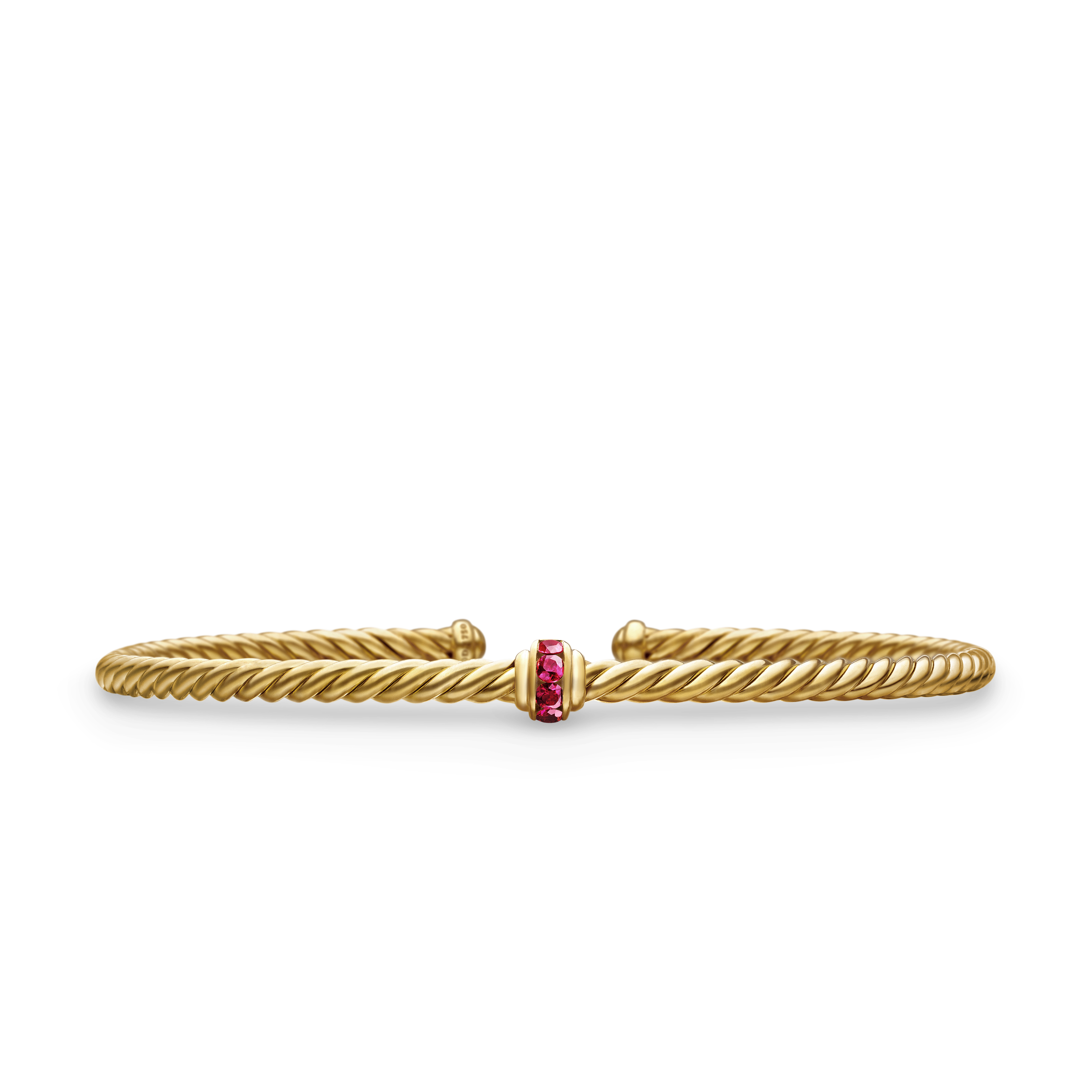 Classic Cablespira® Station Bracelet in 18K Yellow Gold with Pavé Rubies, 3mm