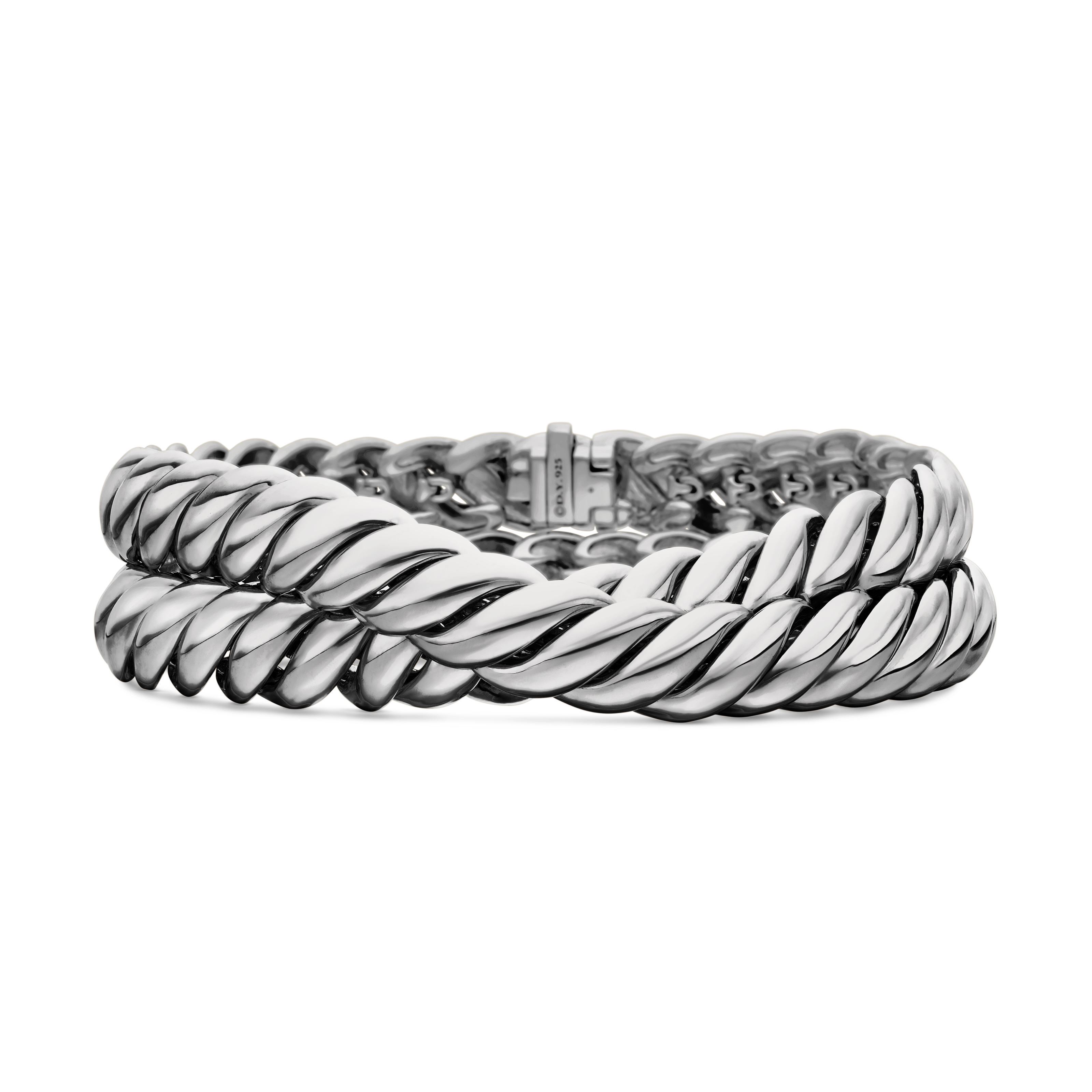 Sculpted Cable Double Wrap Bracelet in Sterling Silver, 8.5mm