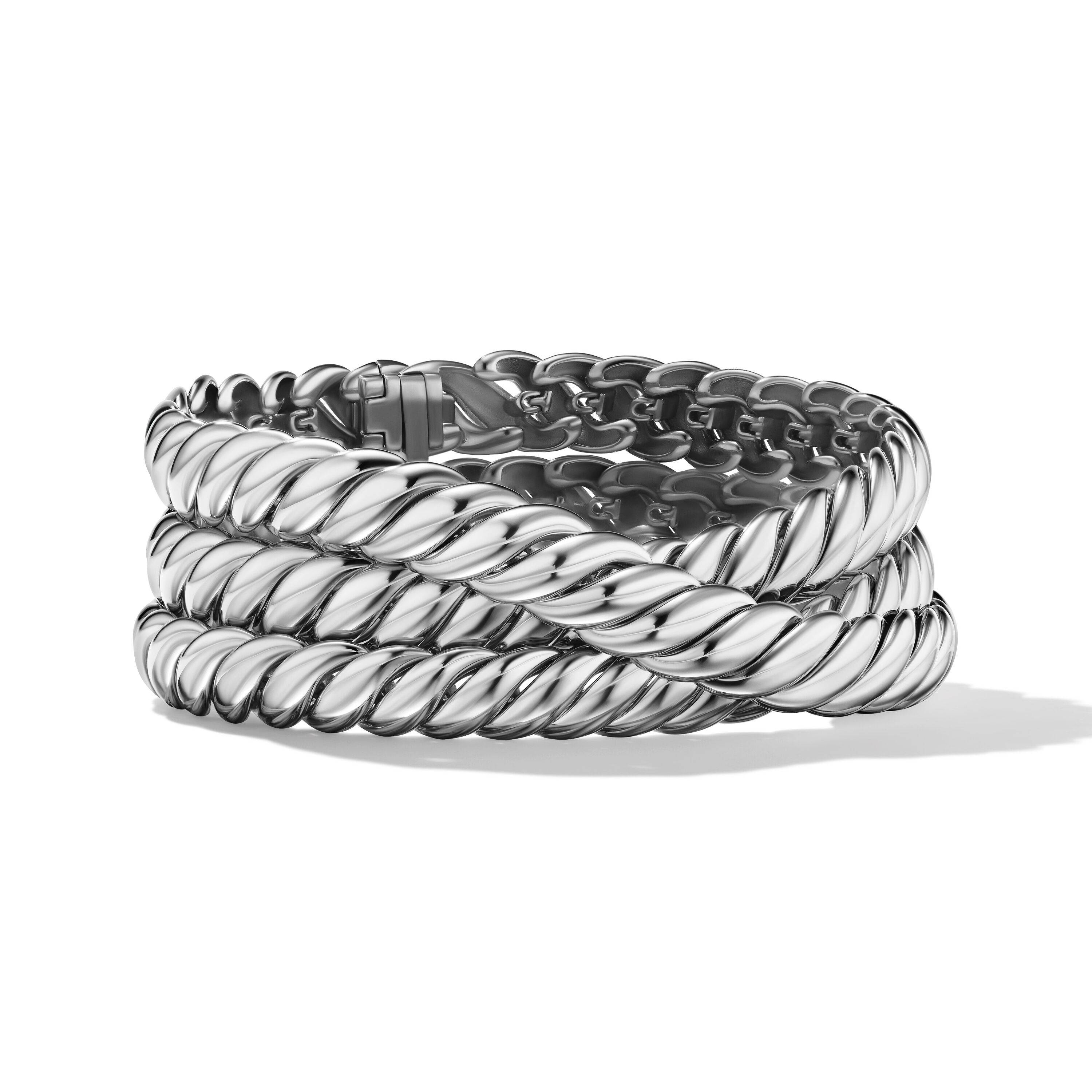 Sculpted Cable Triple Wrap Bracelet in Sterling Silver, 8.5mm