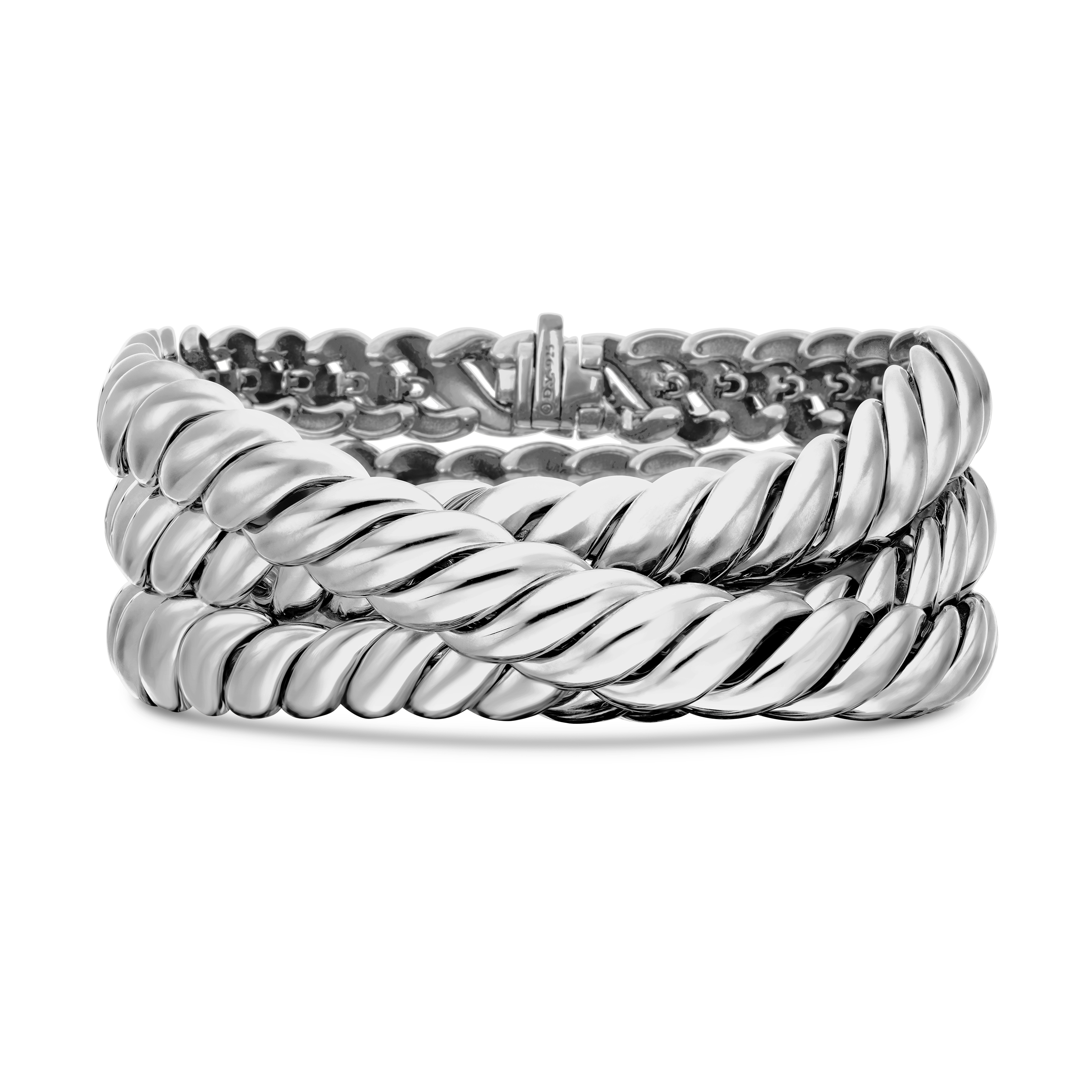 Sculpted Cable Triple Wrap Bracelet in Sterling Silver, 8.5mm