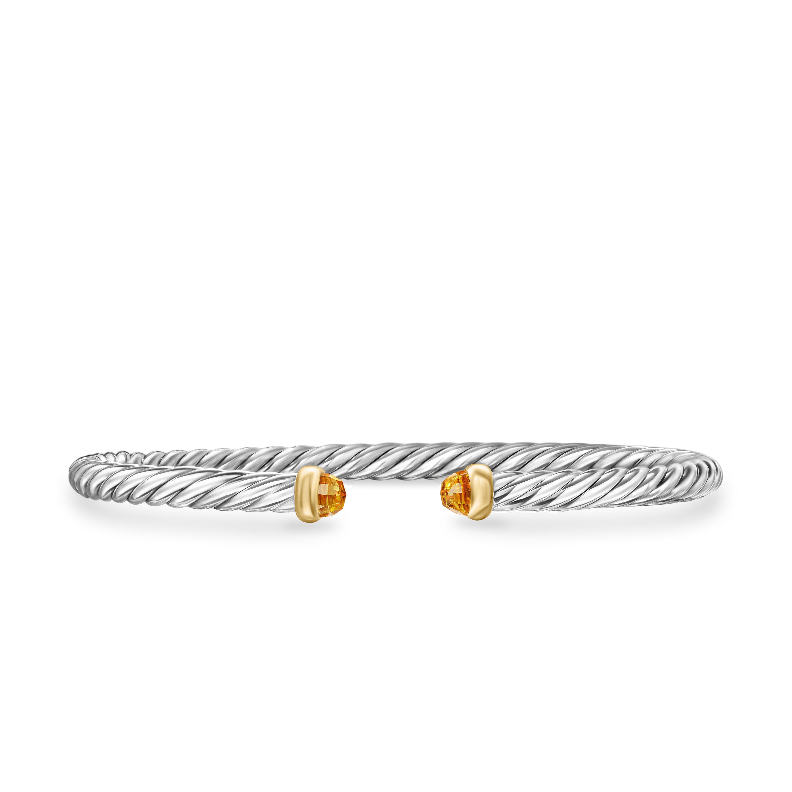 Cable Flex Bracelet in Sterling Silver with 14K Yellow Gold and Citrine, 4mm