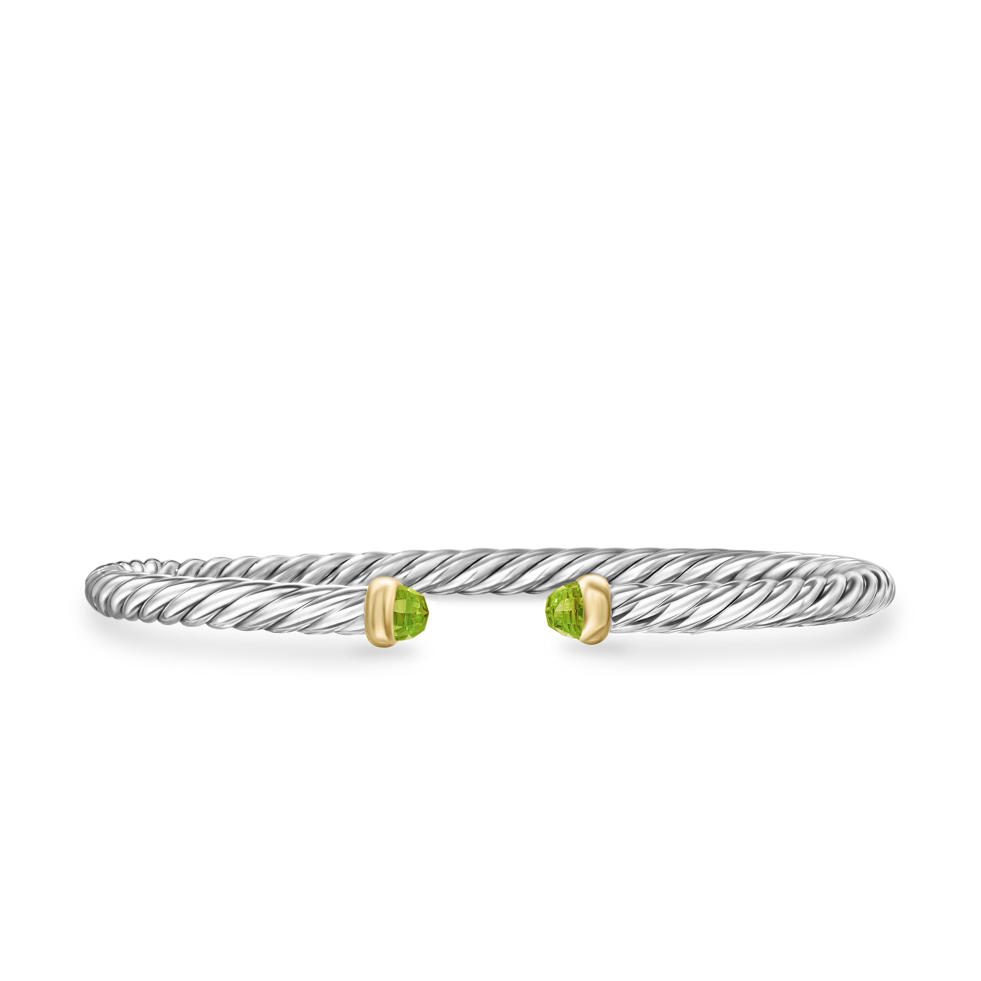 Cable Flex Bracelet in Sterling Silver with 14K Yellow Gold and Peridot, 4mm