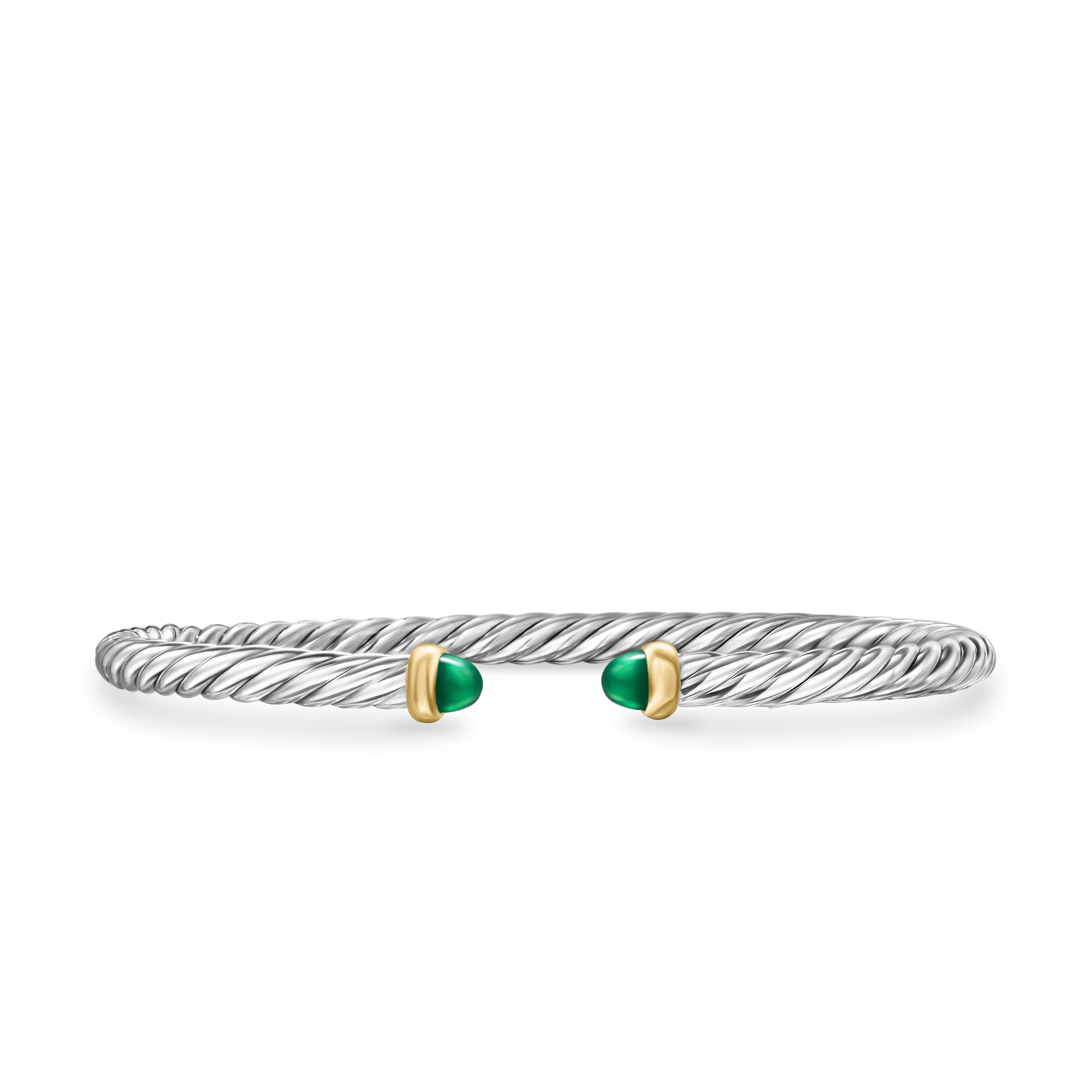 Cable Flex Bracelet in Sterling Silver with 14K Yellow Gold and Green Onyx, 4mm