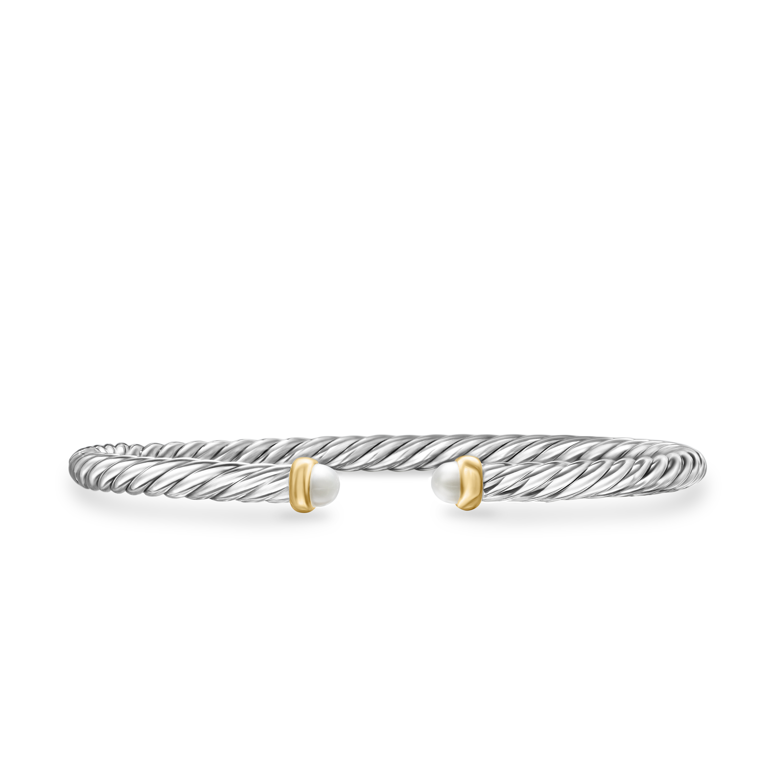 Cable Flex Bracelet in Sterling Silver with 14K Yellow Gold and Pearls, 4mm