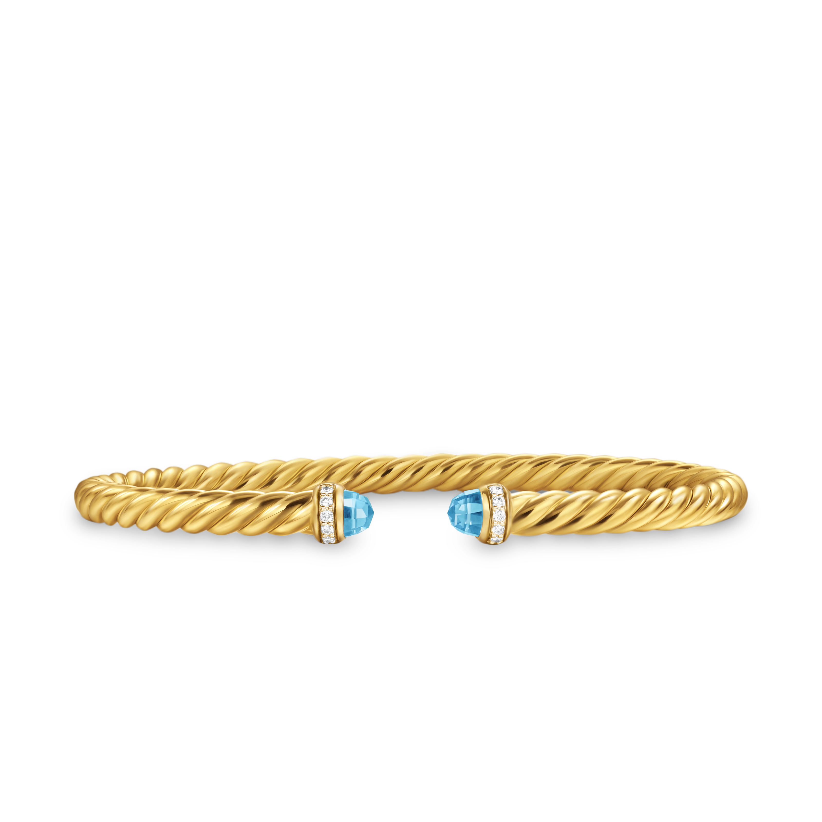 Cablespira Flex® Bracelet in 18K Yellow Gold with Blue Topaz and Diamonds, 4mm