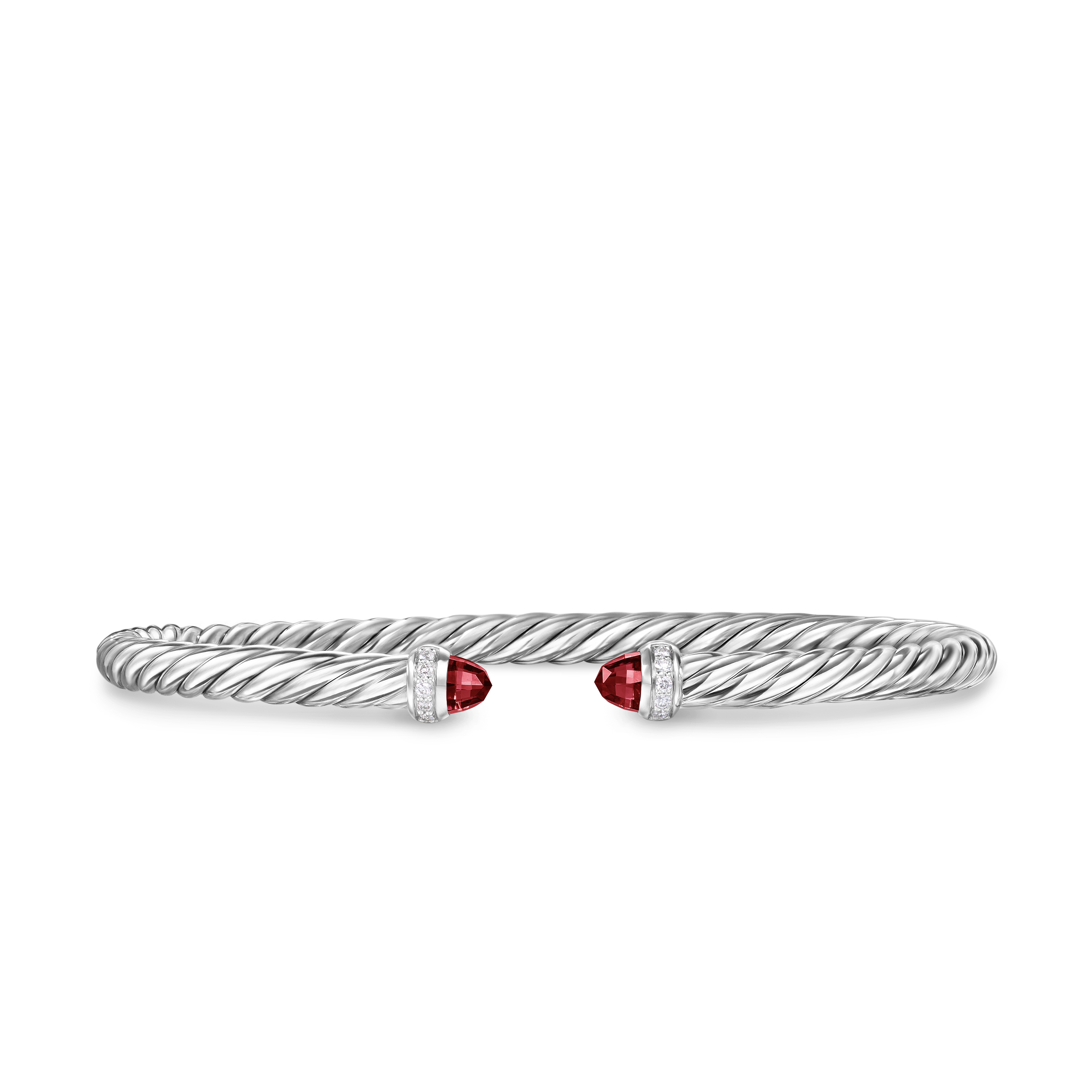 Cablespira Flex® Bracelet in Sterling Silver with Rhodolite Garnet and Diamonds, 4mm