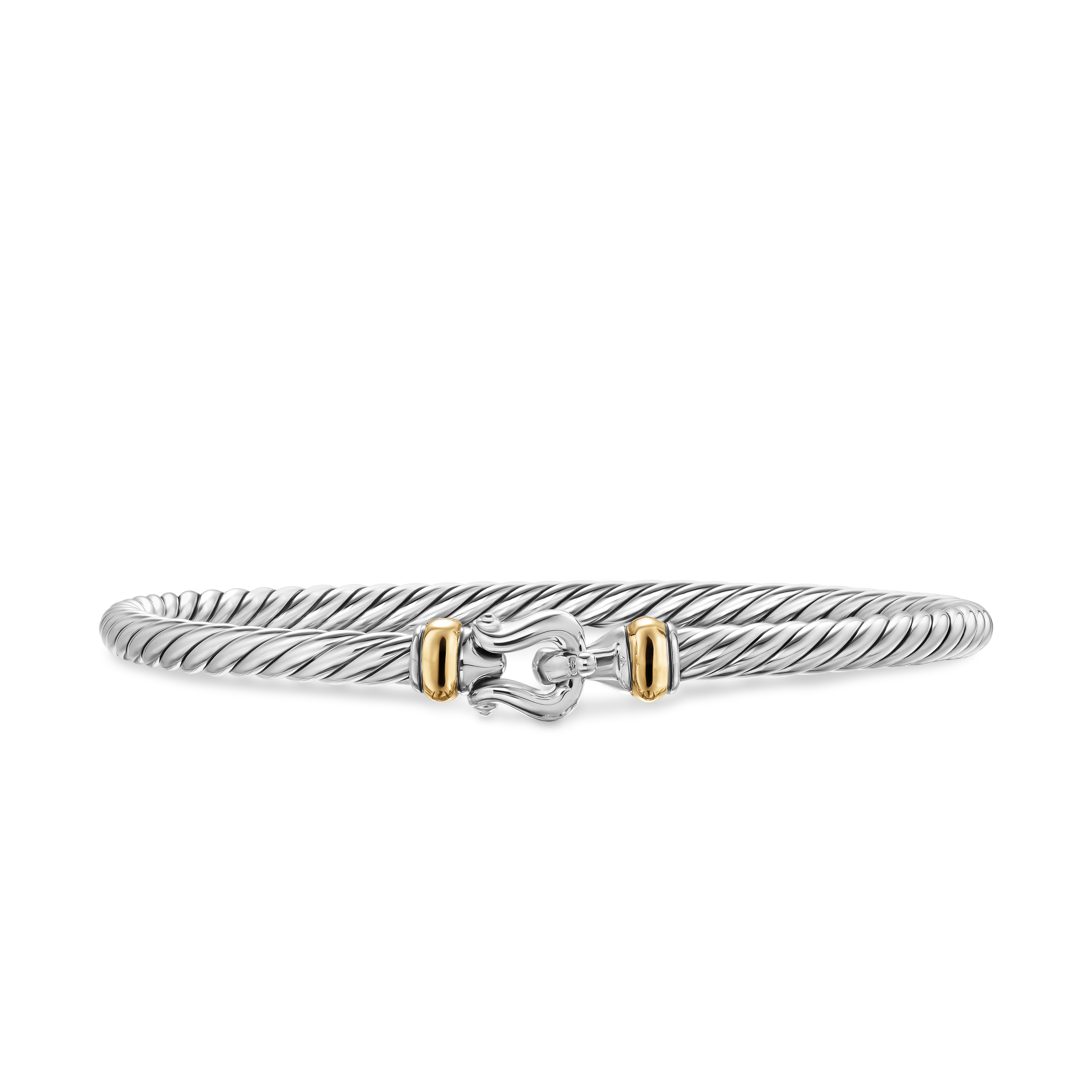 Cable Flex Buckle Bracelet in Sterling Silver with 14K Yellow Gold, 4mm