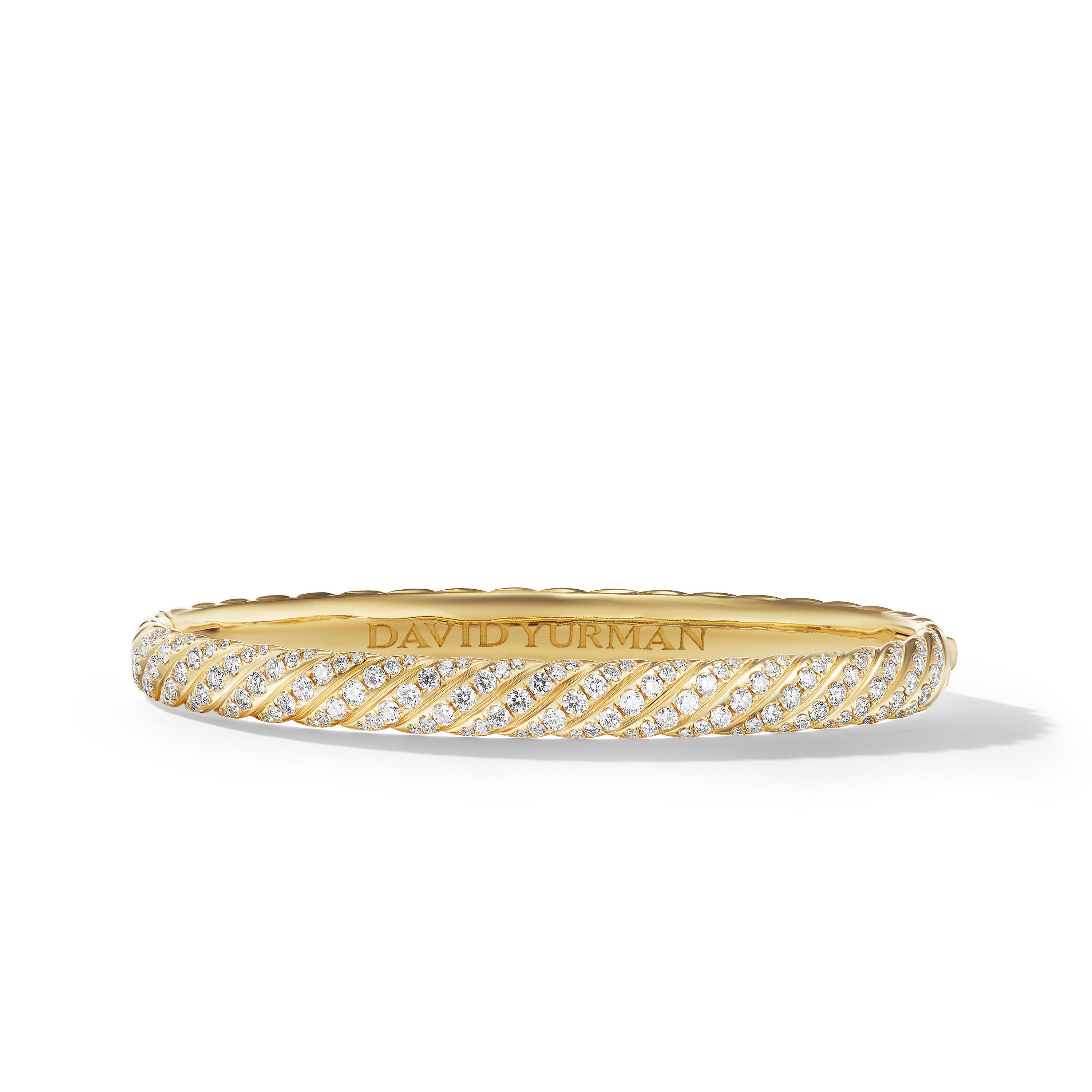 Sculpted Cable Bangle Bracelet in 18K Yellow Gold with Diamonds, 6.2mm