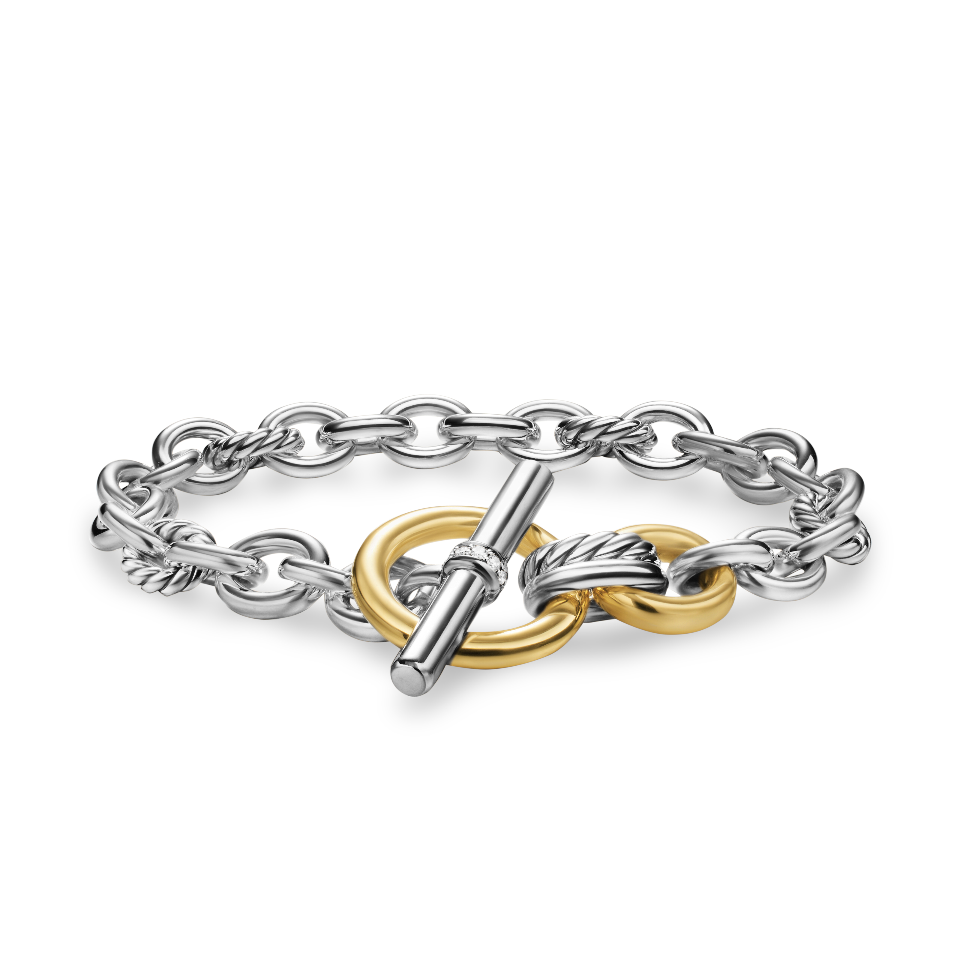 DY Mercer® Toggle Chain Bracelet in Sterling Silver with 18K Yellow Gold and Diamonds, 8mm
