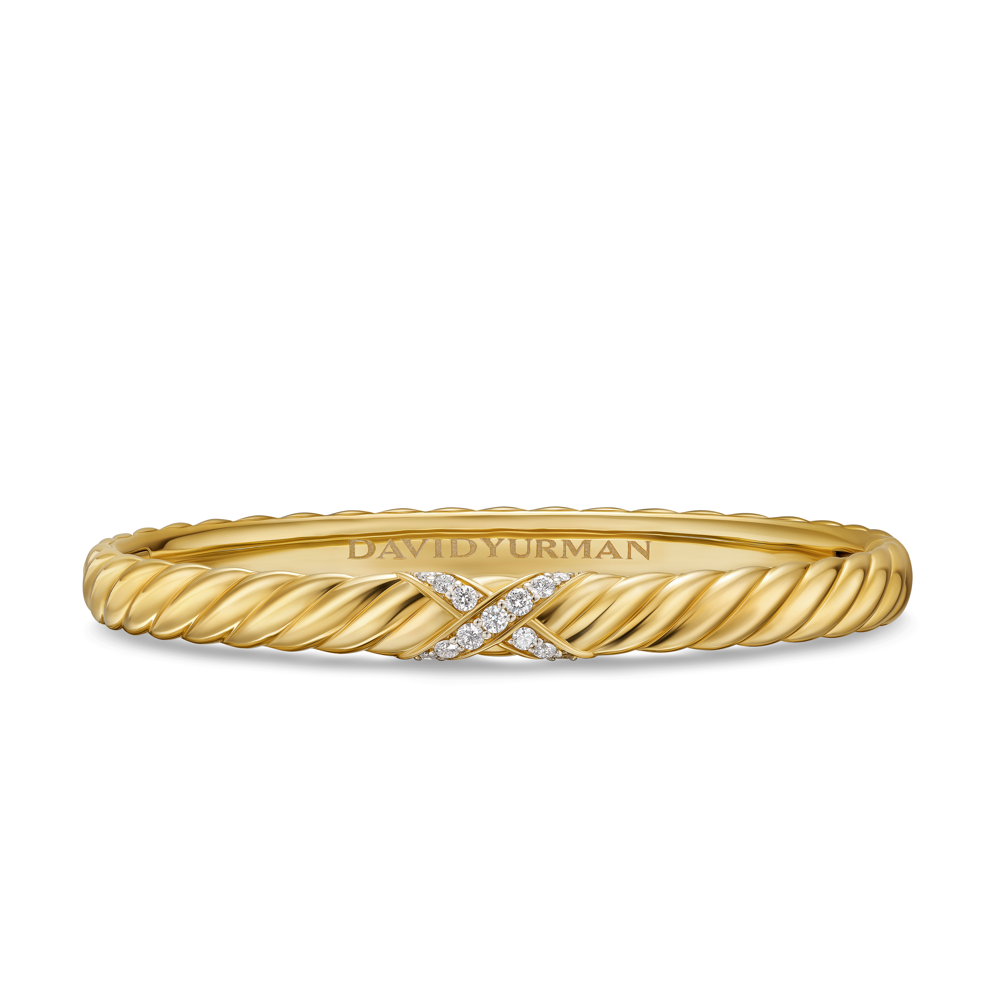 Sculpted Cable X Center Station Cuff Bracelet in 18K Yellow Gold with Diamonds, 6mm