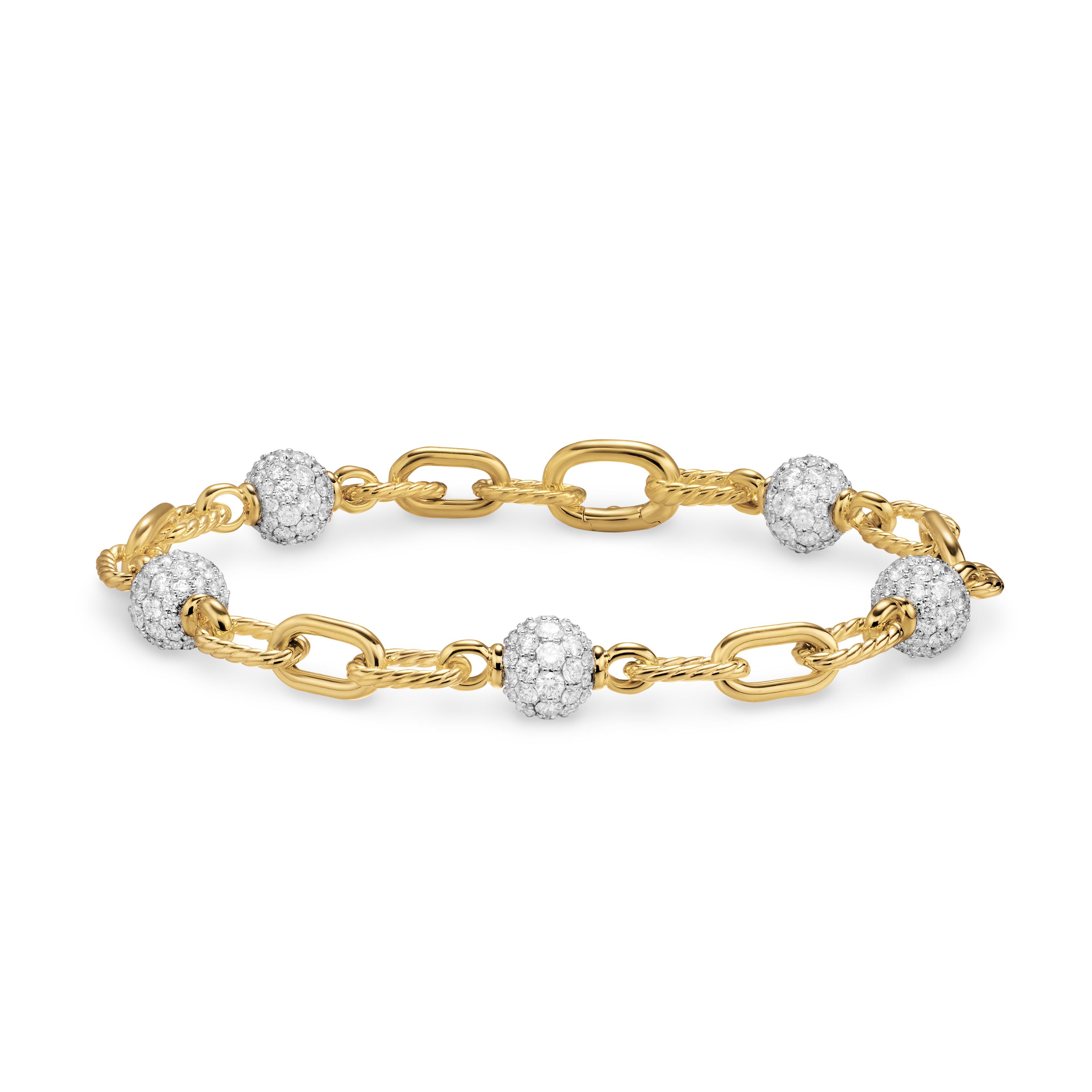 DY Madison® Pavé Bead Chain Bracelet in 18K Yellow Gold with Diamonds, 6mm