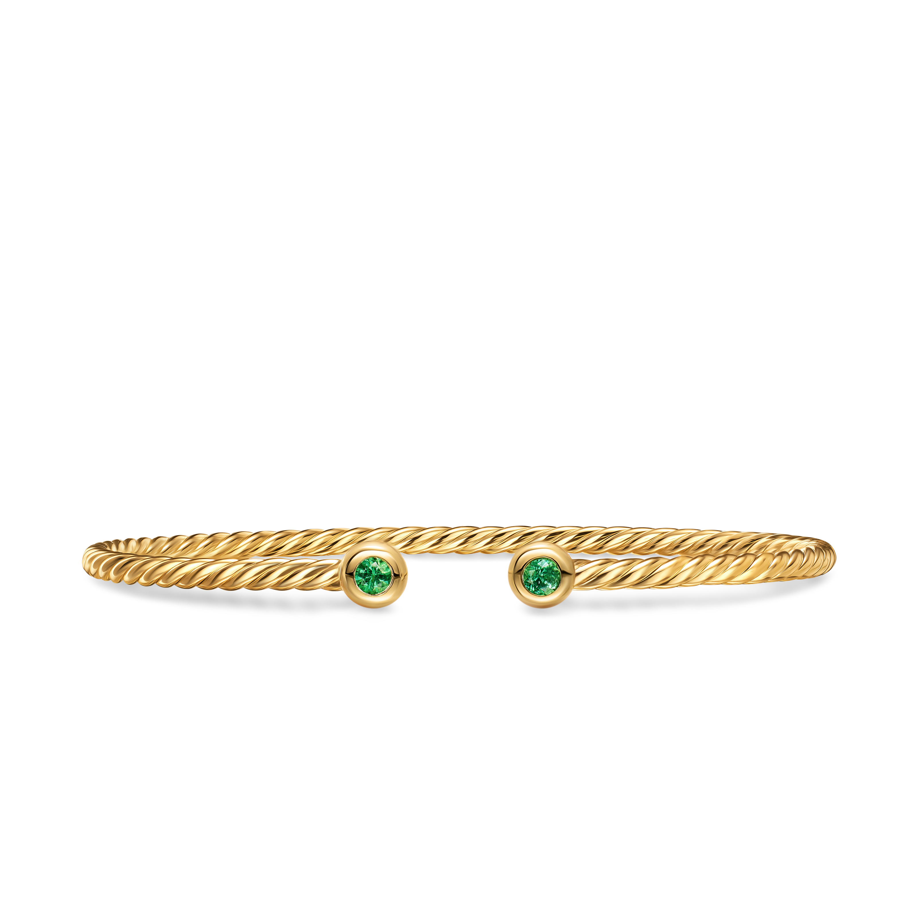Micro Cablespira® Flex Round Bracelet in 18K Yellow Gold with Emeralds, 2.6mm