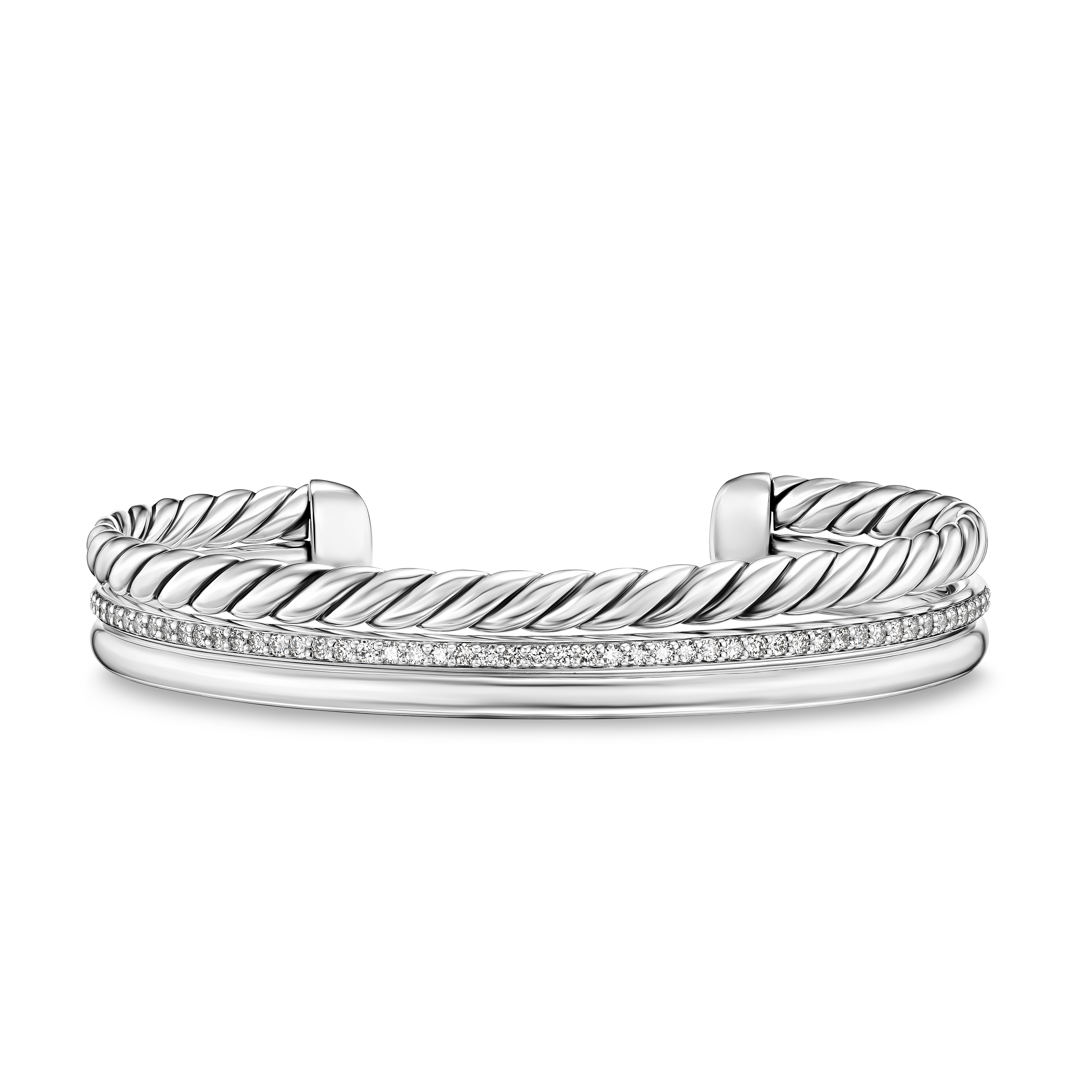 DY Mercer™ Three Row Cuff Bracelet in Sterling Silver with Diamonds, 10mm