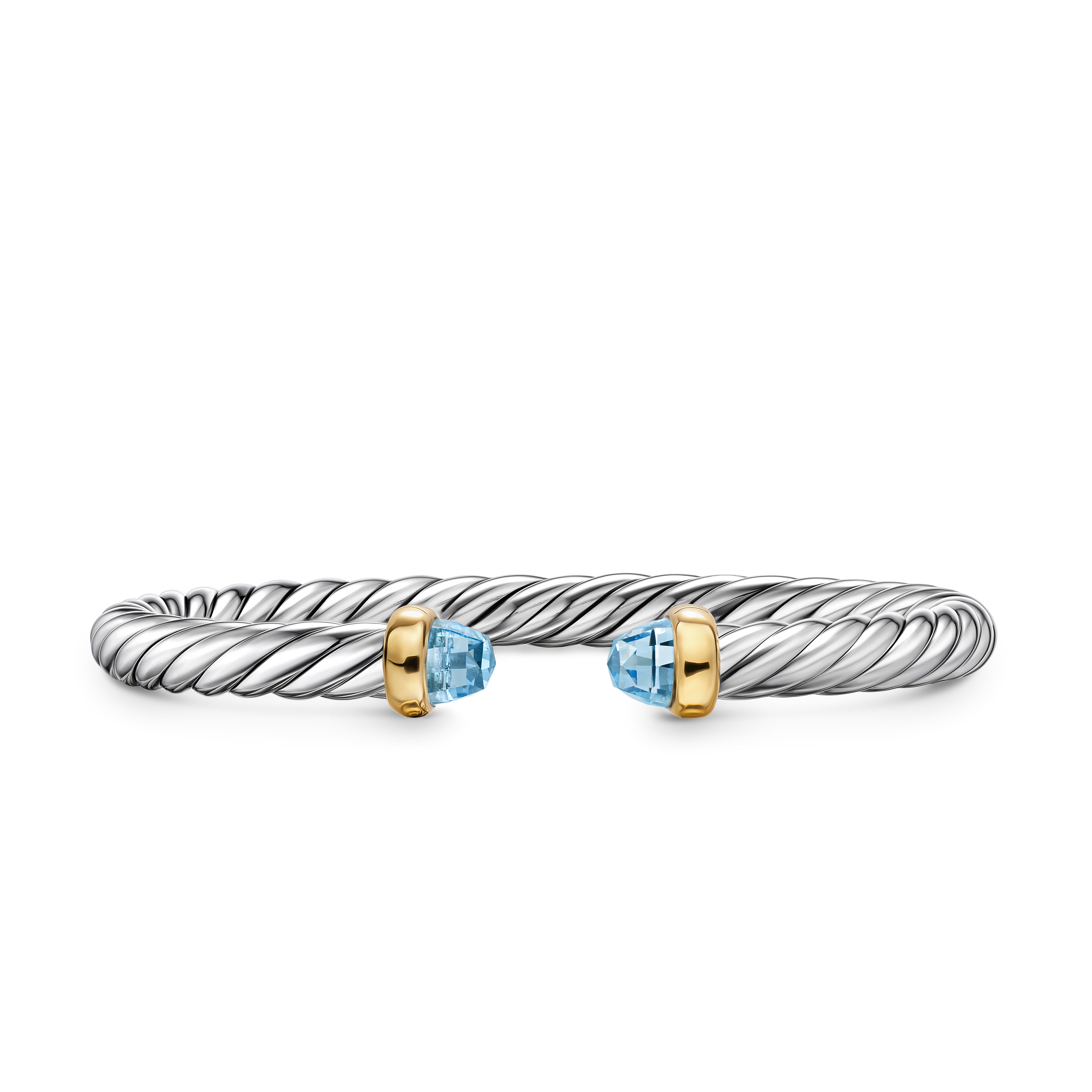 Cable Flex® Bracelet in Sterling Silver with 14K Yellow Gold and Blue Topaz, 6mm