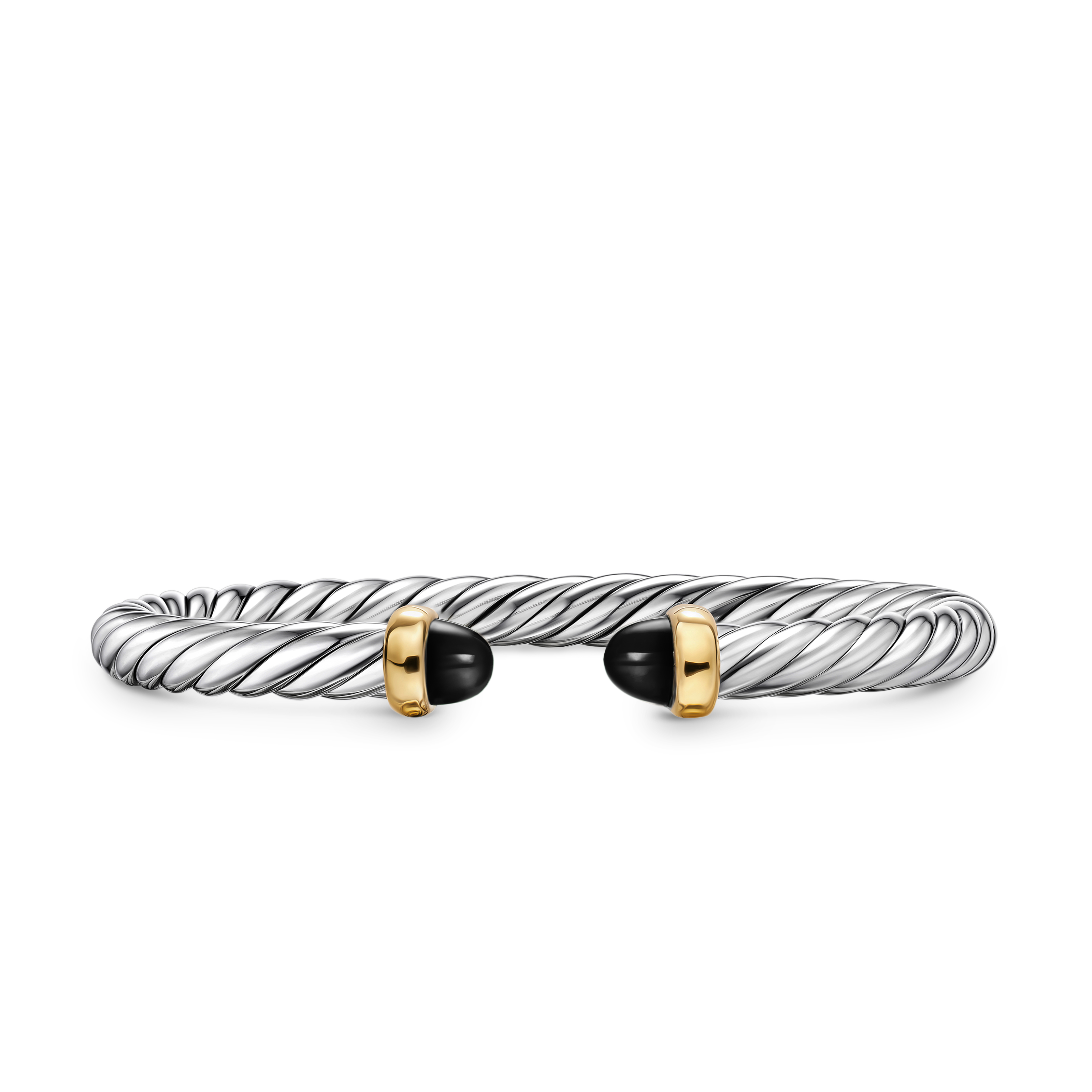 Cable Flex® Bracelet in Sterling Silver with 14K Yellow Gold and Black Onyx, 6mm