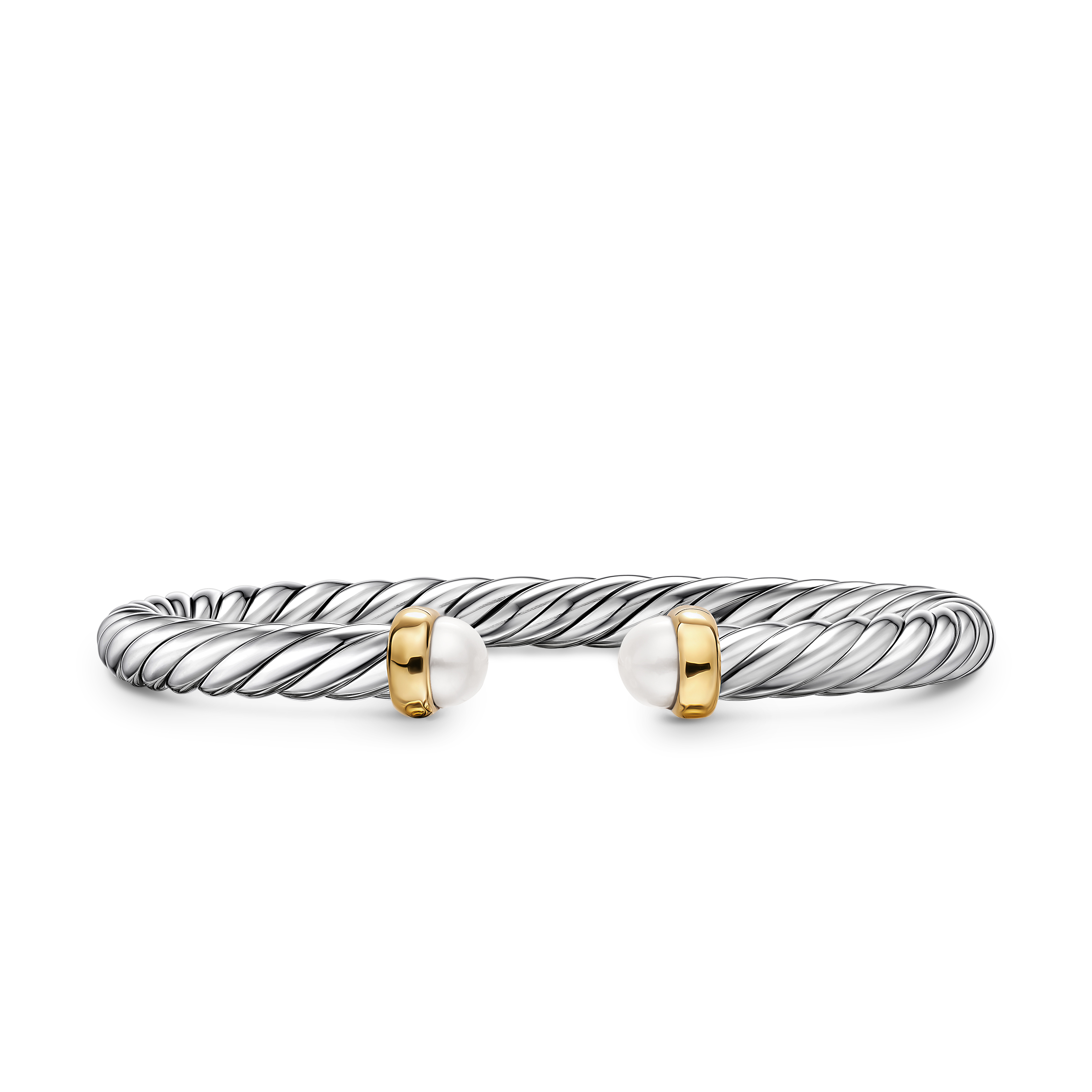 Cable Flex® Bracelet in Sterling Silver with 14K Yellow Gold and Pearls, 6mm